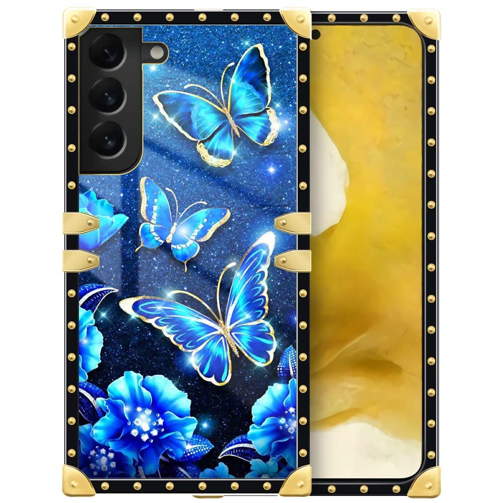 DAIZAG Samsung Galaxy S21 Case - Blue Shiny Butterfly Design, Soft TPU Silicone Back Cover with Reinforced Corners for Full Protection | Perfect for Girls & Women | Ideal for Everyday Use, Work, School & Travel (Fits 6.2-inch Galaxy S21)