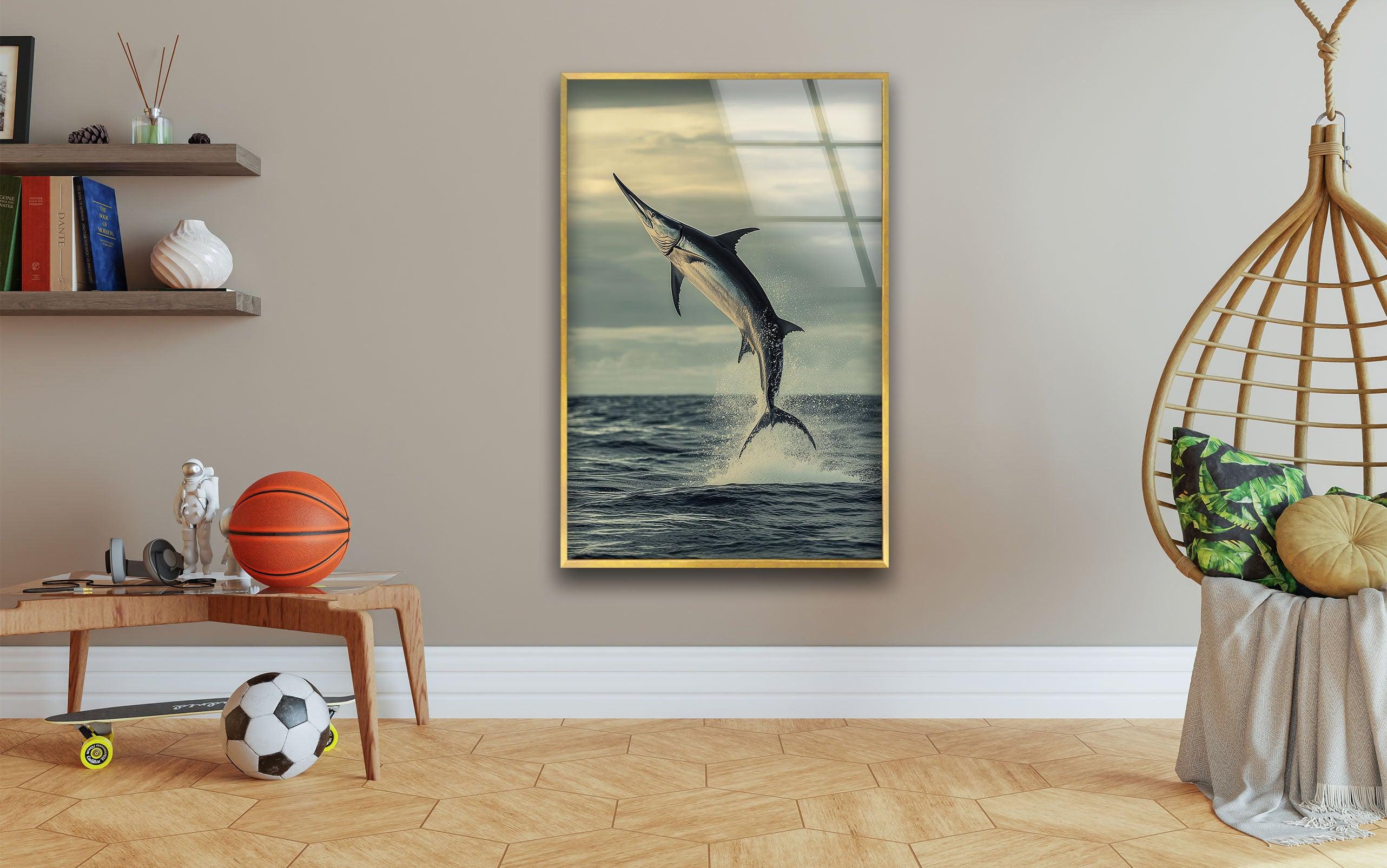 Handcrafted Swordfish Glass Wall Art - Ocean Themed Home Decor for Living Room, Bedroom & Office - Unique Sea Life Gift Idea