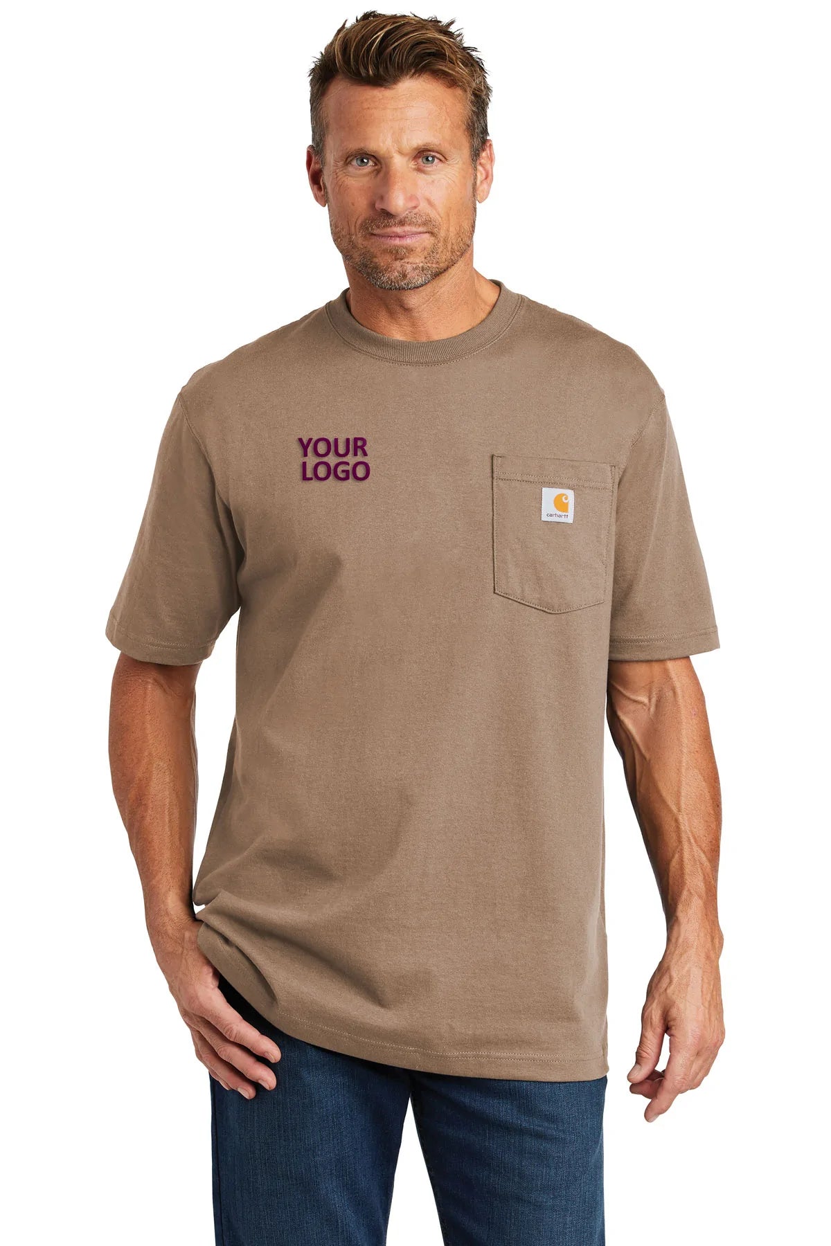 Carhartt Tall Workwear T-Shirts for Men with Custom Pockets - Heavy Duty Desert Color - Perfect for Construction, Landscaping & Outdoor Jobs