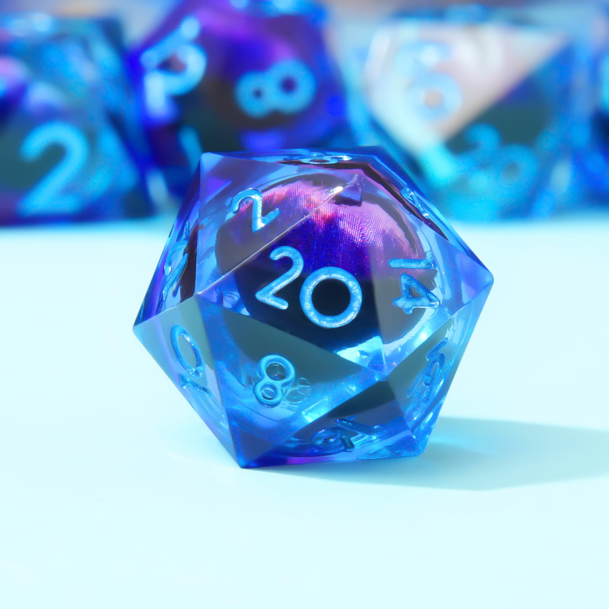 YEMEKO Beholder's Eye DND Dice Set - Handmade Dragon Eye Liquid Core Polyhedral Dice with Sharp Edges for Dungeons & Dragons, TTRPG, RPG Roleplaying Games (Blue Purple) - Perfect for Tabletop Gaming, D&D Campaigns & Collectors