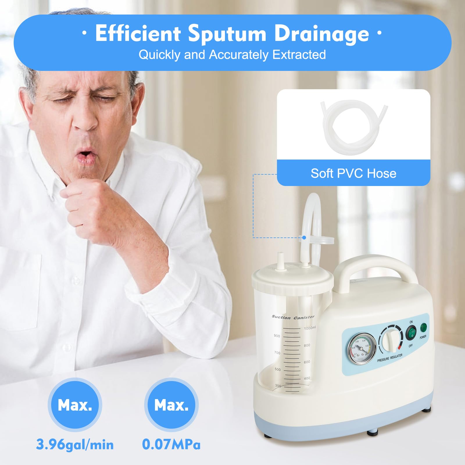Portable Suction Machine for Home Use - Low Noise Electric Vacuum Pump for Adults & Pets - 110V 1000ml Oral Mucus & Veterinary Suction Device - Ideal for Home Care, Medical Emergencies, and Pet Health