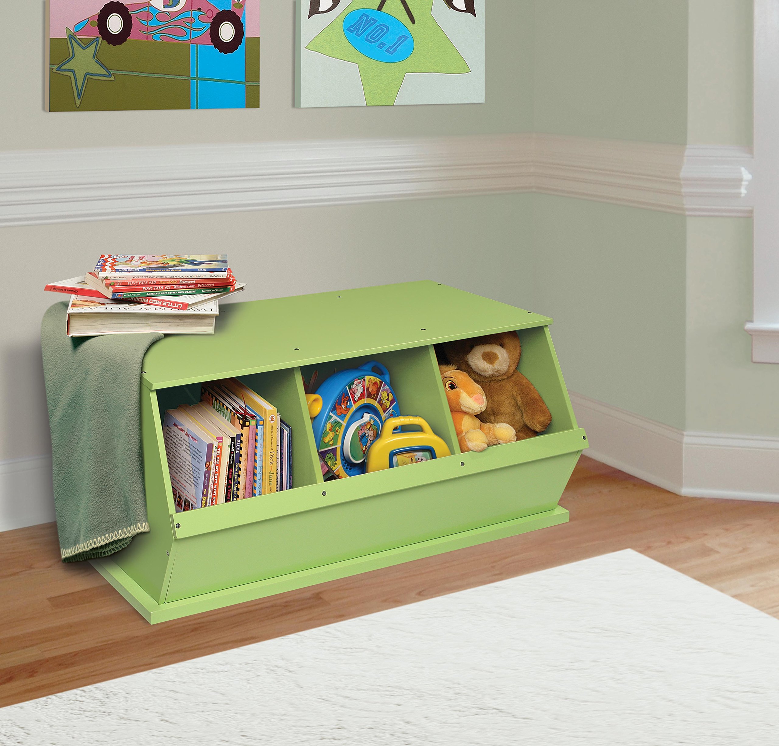 Badger Basket 3-Bin Stackable Toy Storage Organizer with Sage Finish - Perfect for Kids' Room, Playroom & Nursery Organization