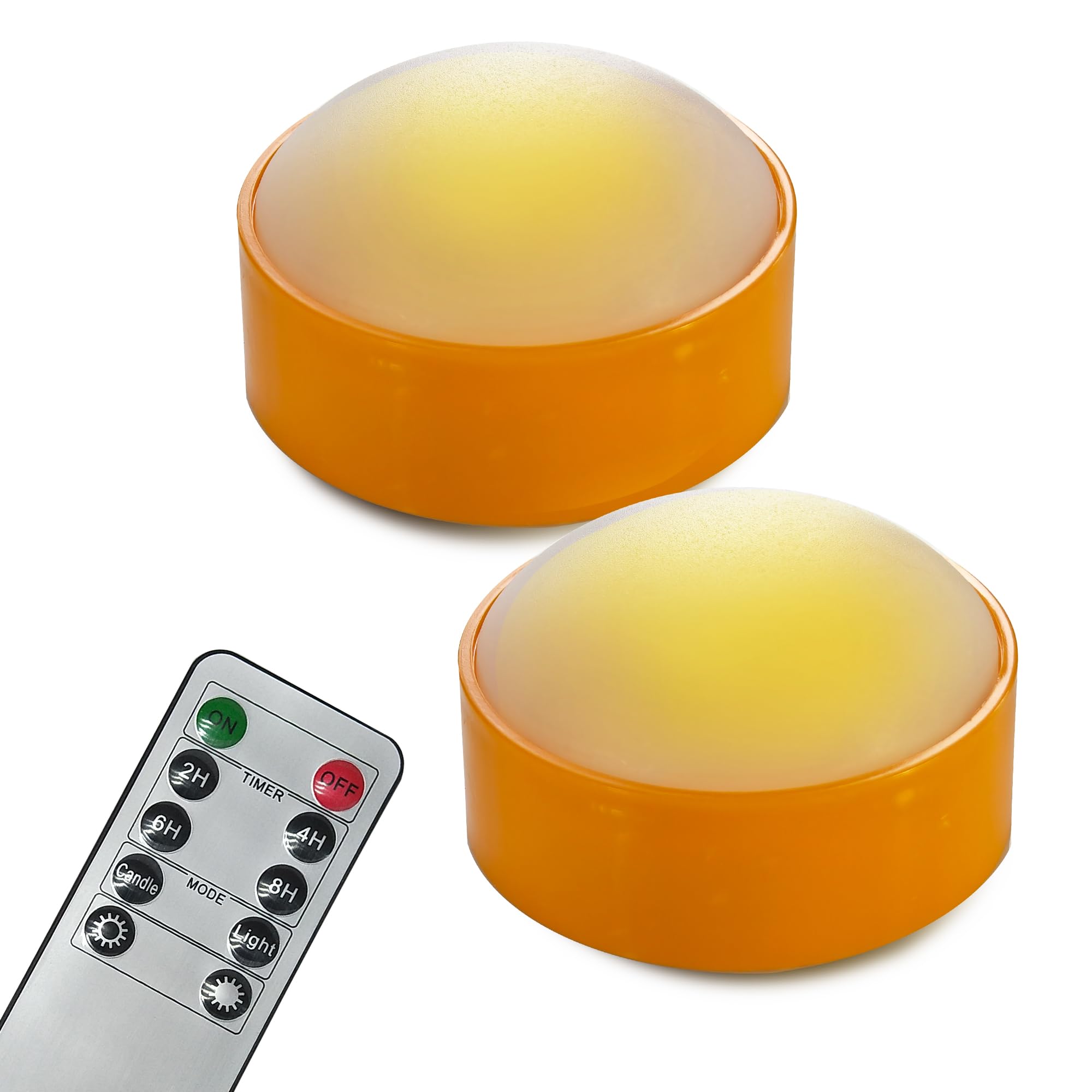 2 Pack Halloween LED Pumpkin Lights with Remote & Timer - Orange Flickering Flameless Candles, Battery Operated Jack-O-Lantern Decor for Indoor/Outdoor, Porch, Yard, Party & Pumpkin Carving Display