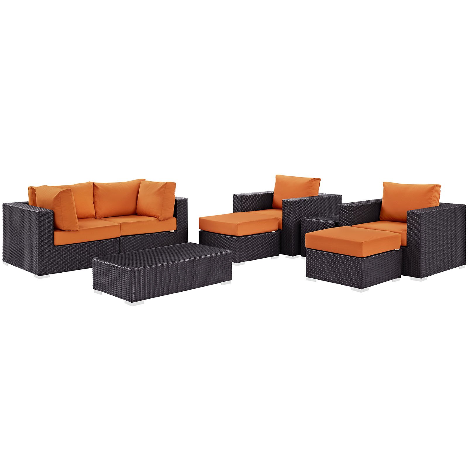 Modway Convene Collection 8-Piece Outdoor Patio Sectional Set - Espresso Brown Wicker Furniture with Cushions for Backyard, Garden & Poolside Relaxation