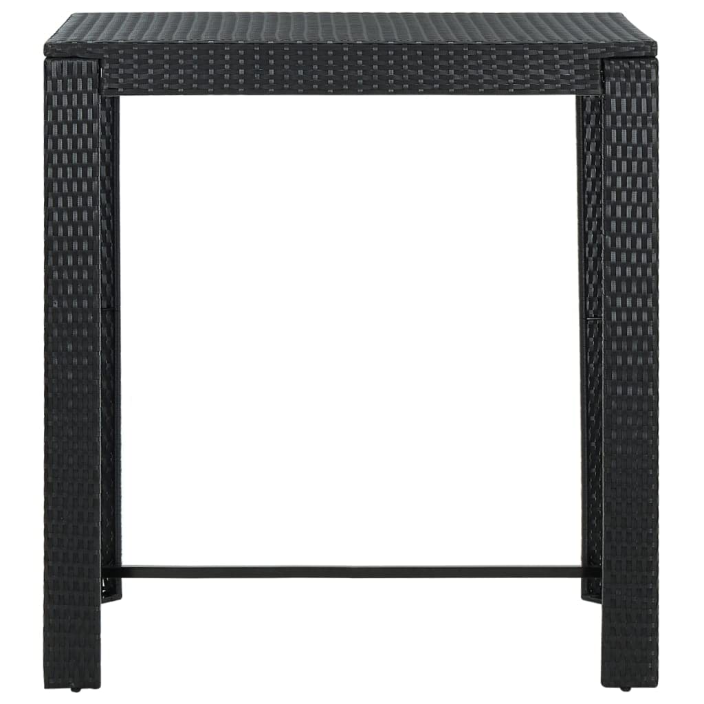 Premium 7-Piece Black Patio Bar Set with Waterproof Cushions - Durable Poly Rattan Outdoor Dining Set - Square Bar Table & 6 Stools for Garden, Poolside, and Backyard Entertaining