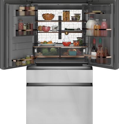 (Open Box) GE Cafe CXE22DM5PS5 22.3 cu. ft. Smart 4-Door French Door Refrigerator in Platinum Glass - Energy Efficient Kitchen Appliance for Modern Homes