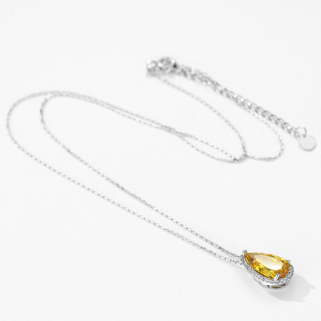 925 Sterling Silver Teardrop Citrine Pendant Necklace for Women - Cubic Zirconia Accent, Elegant Dainty Jewelry Gift for Birthday, Anniversary & Everyday Wear