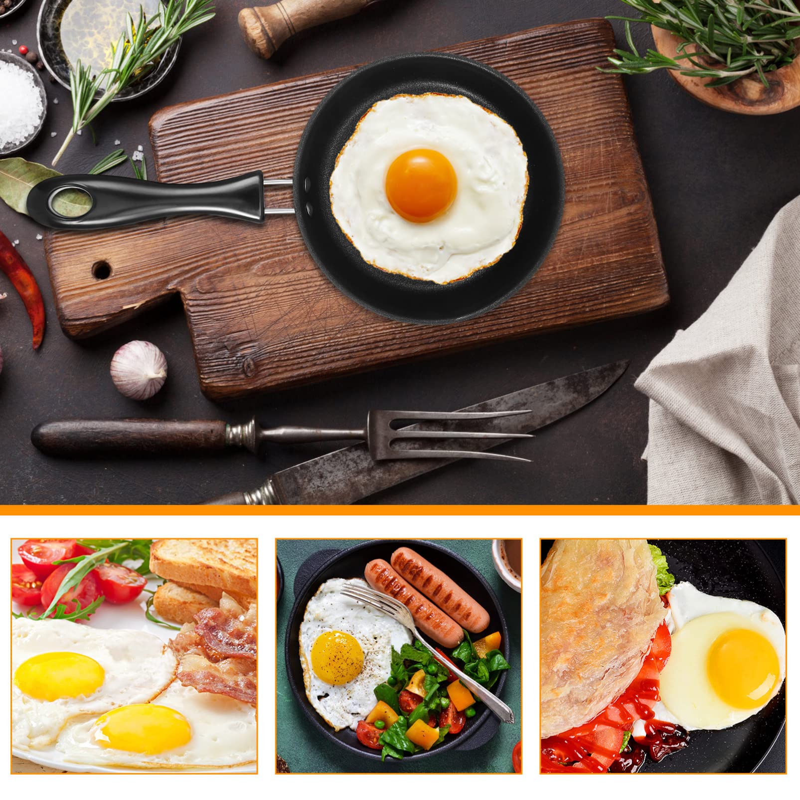 Hemoton Nonstick Skillet - 10 Inch Deep Frying Pan with Lid, Cast Iron Egg Frying Pan for Pancakes, Omelets & Breakfast - Perfect for Stovetop, Oven & Camping Cooking