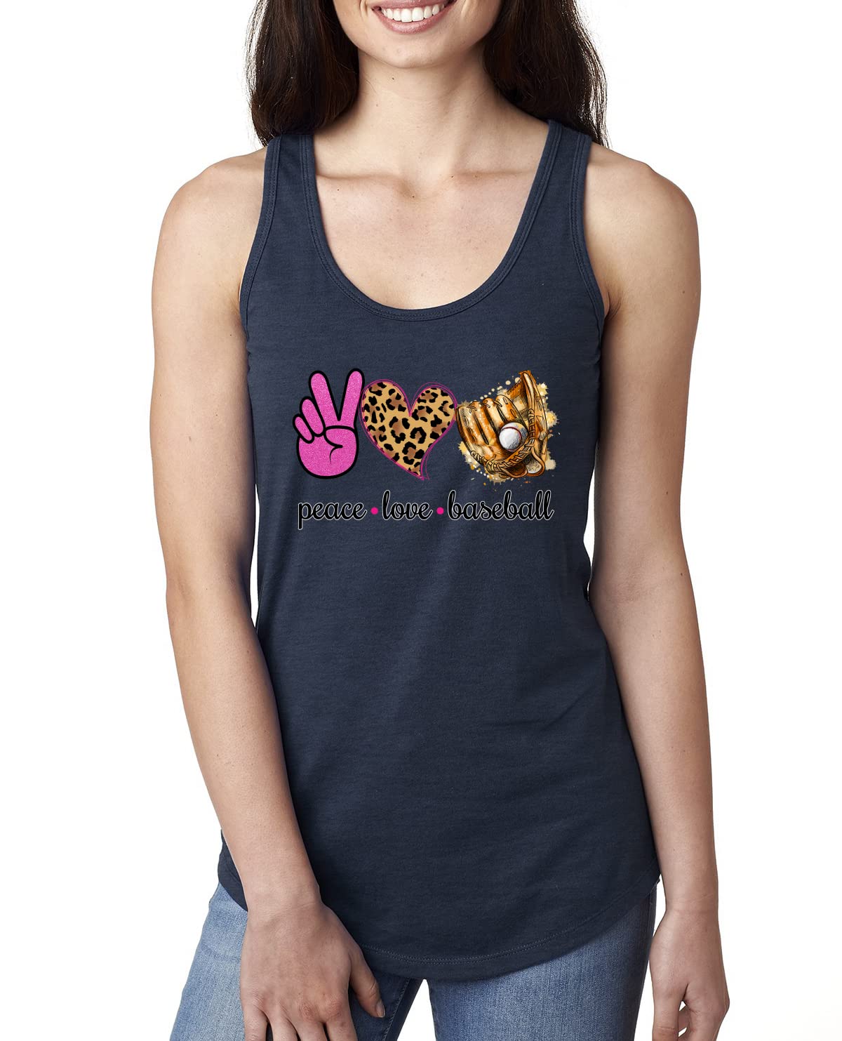 Peace Love Baseball Sports Ladies Racerback Tank Top - Comfortable Athletic Workout Shirt for Women - Perfect for Gym, Running & Casual Wear