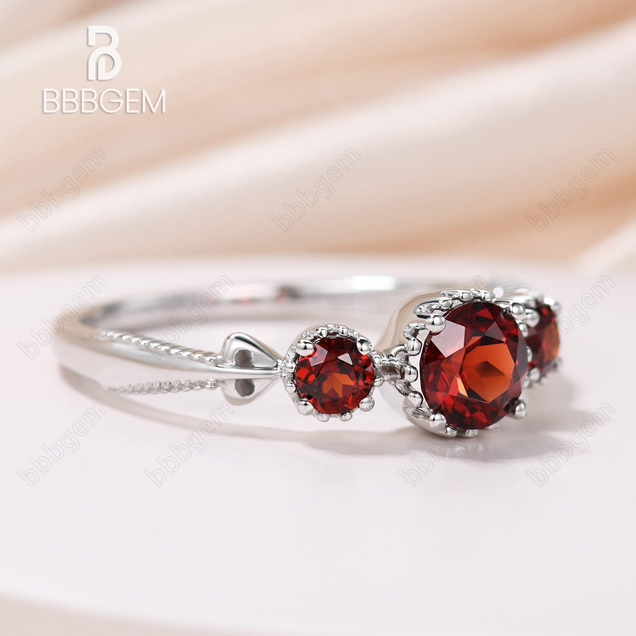 0.5CT Three Stone Round Garnet Engagement Ring in White Gold - January Birthstone Jewelry for Women, Perfect for Proposals, Anniversaries & Special Occasions