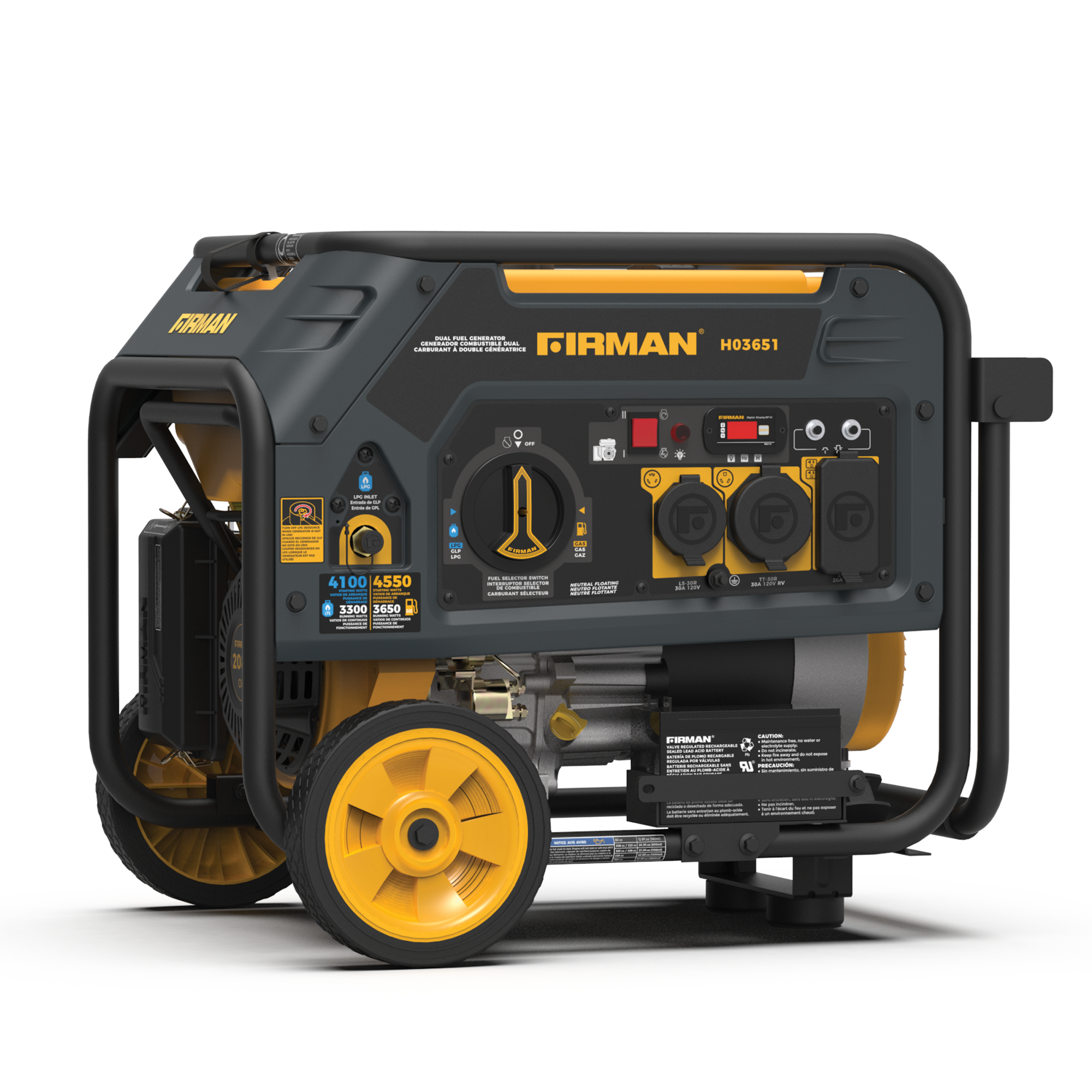 4550W Dual Fuel Portable Generator with Electric Start - 120V for Camping, Home Backup & Outdoor Power Supply