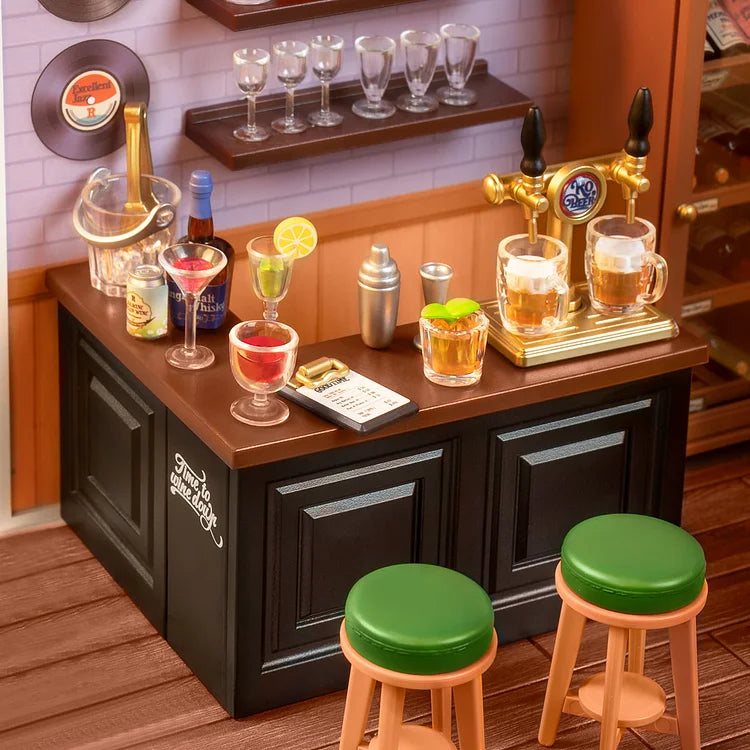 Rolife Leisurely Cheers Bar DIY Plastic Miniature House Kit - Mini Pub Model for Adults & Teens, Perfect for Home Decor, Gift Giving & Relaxing Hobby Projects