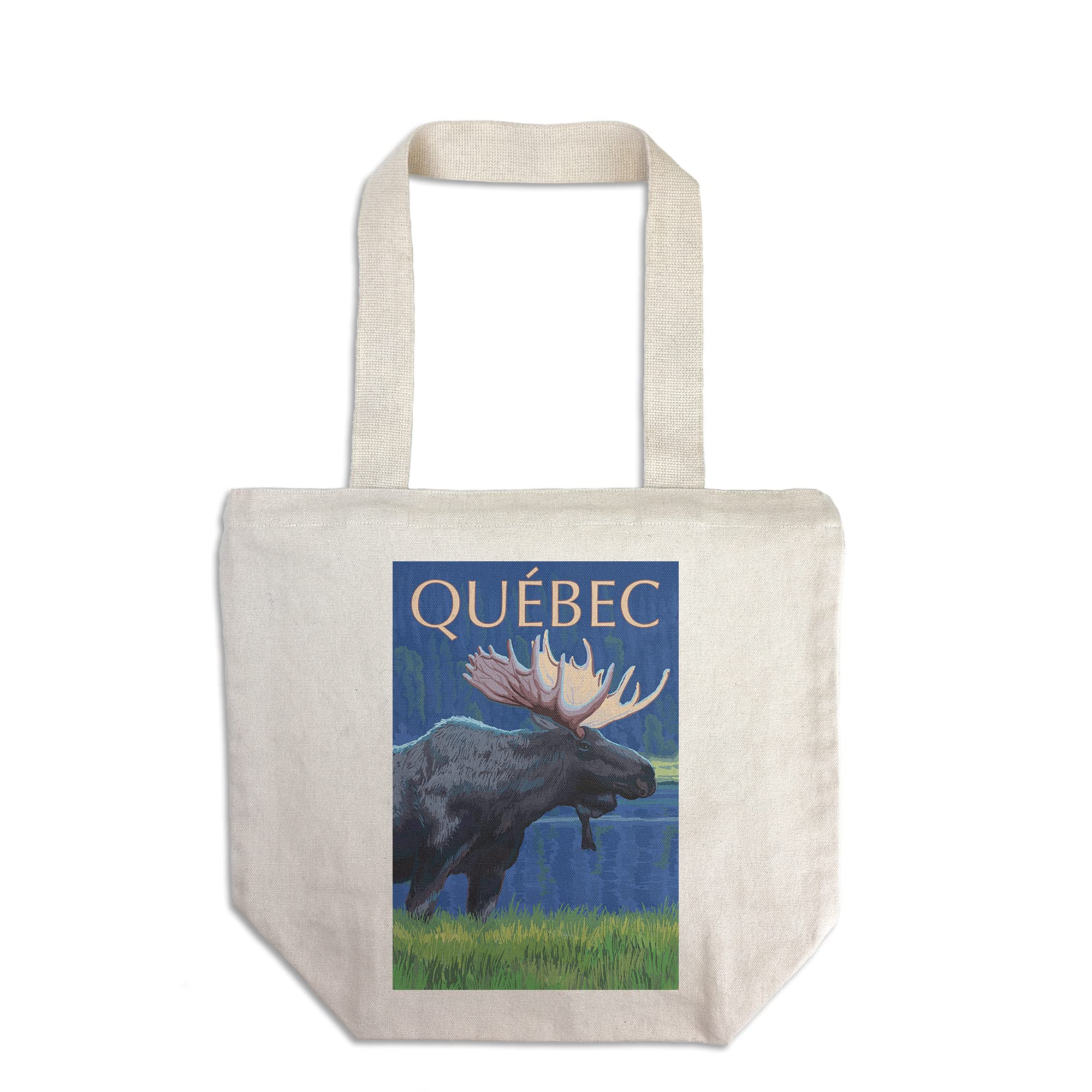 Lantern Press Quebec Canada Night Moose Tote Bag - 100% Cotton Canvas Reusable Shopping Bag for Groceries, Beach & Travel