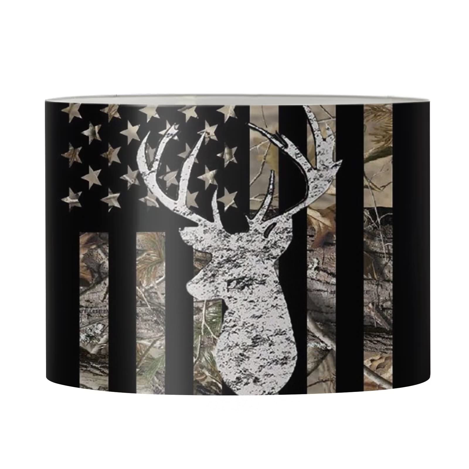 FKELYI Camouflage Deer Hunting Lamp Shade with American Flag Design - Compatible with Desk Lamp, Table Lamp, Bedside Nightstand & Floor Light - Perfect for Hunting Cabins, Man Caves & Outdoor Enthusiasts