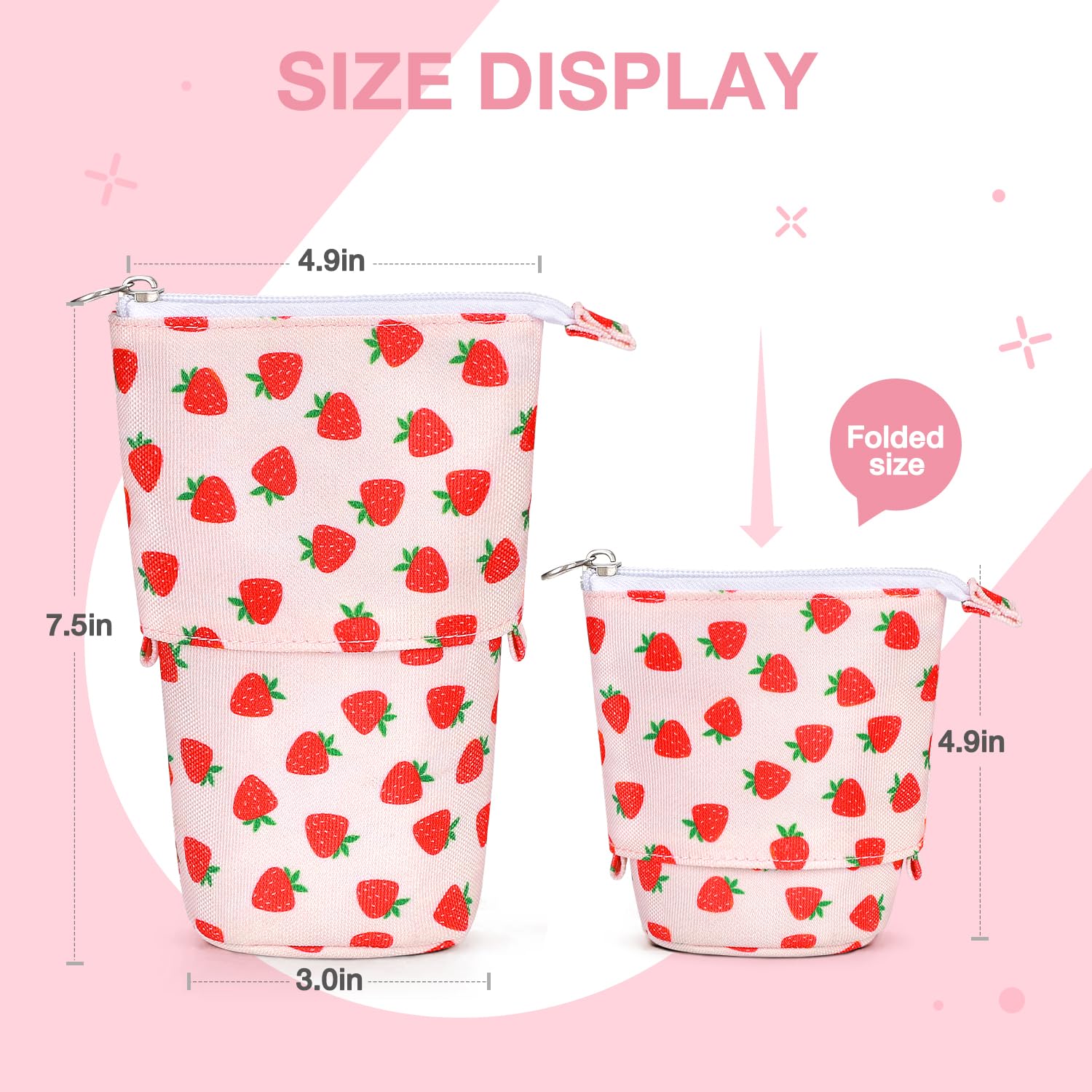 Kawaii Standing Pencil Case for Kids - Bubble Tea Pen Holder & Makeup Pouch (Strawberry) for School & Office