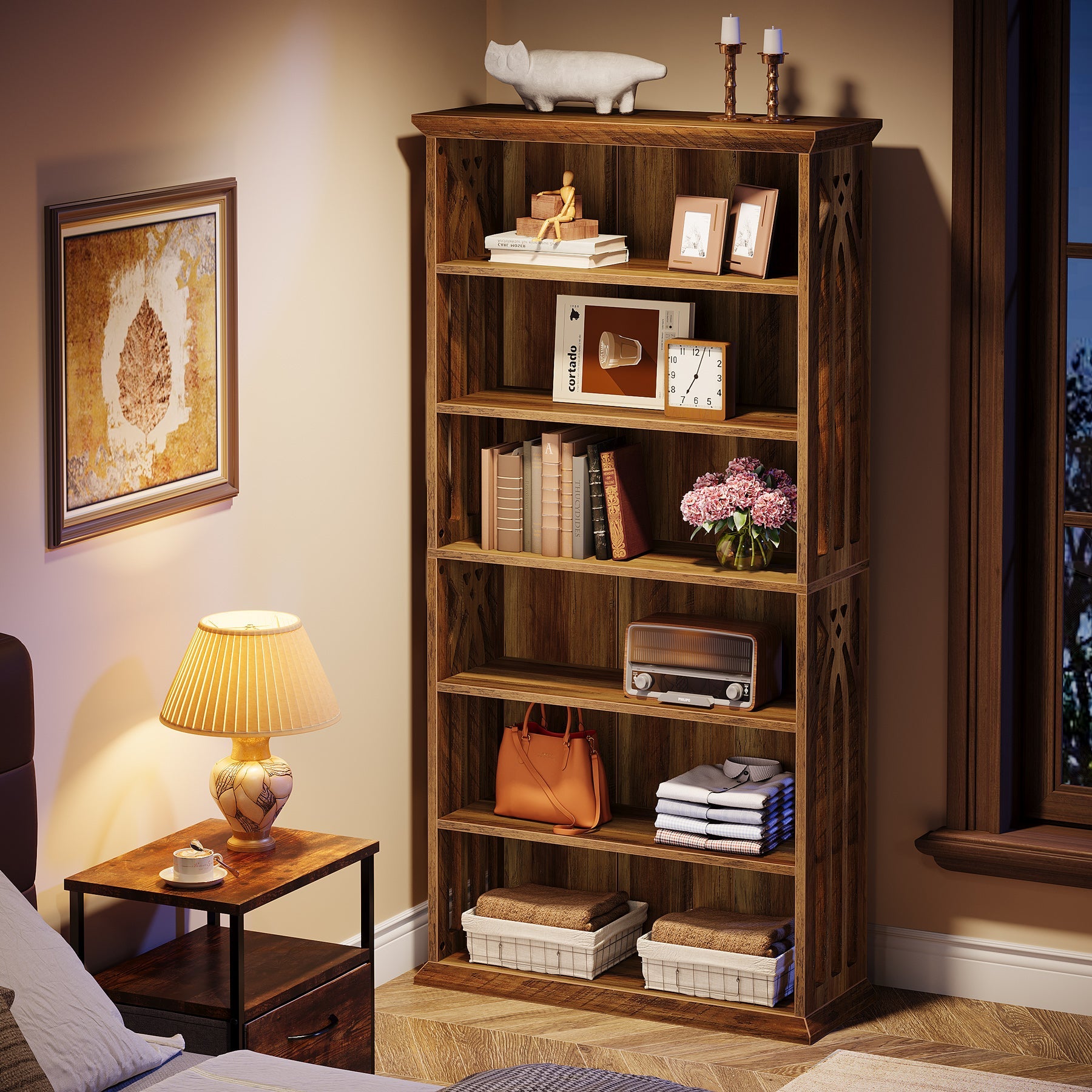 6-Tier Bookshelf - 75 Book Storage Bookcase with Display Shelves, Modern Etagere for Living Room, Bedroom, Office & Study Organization