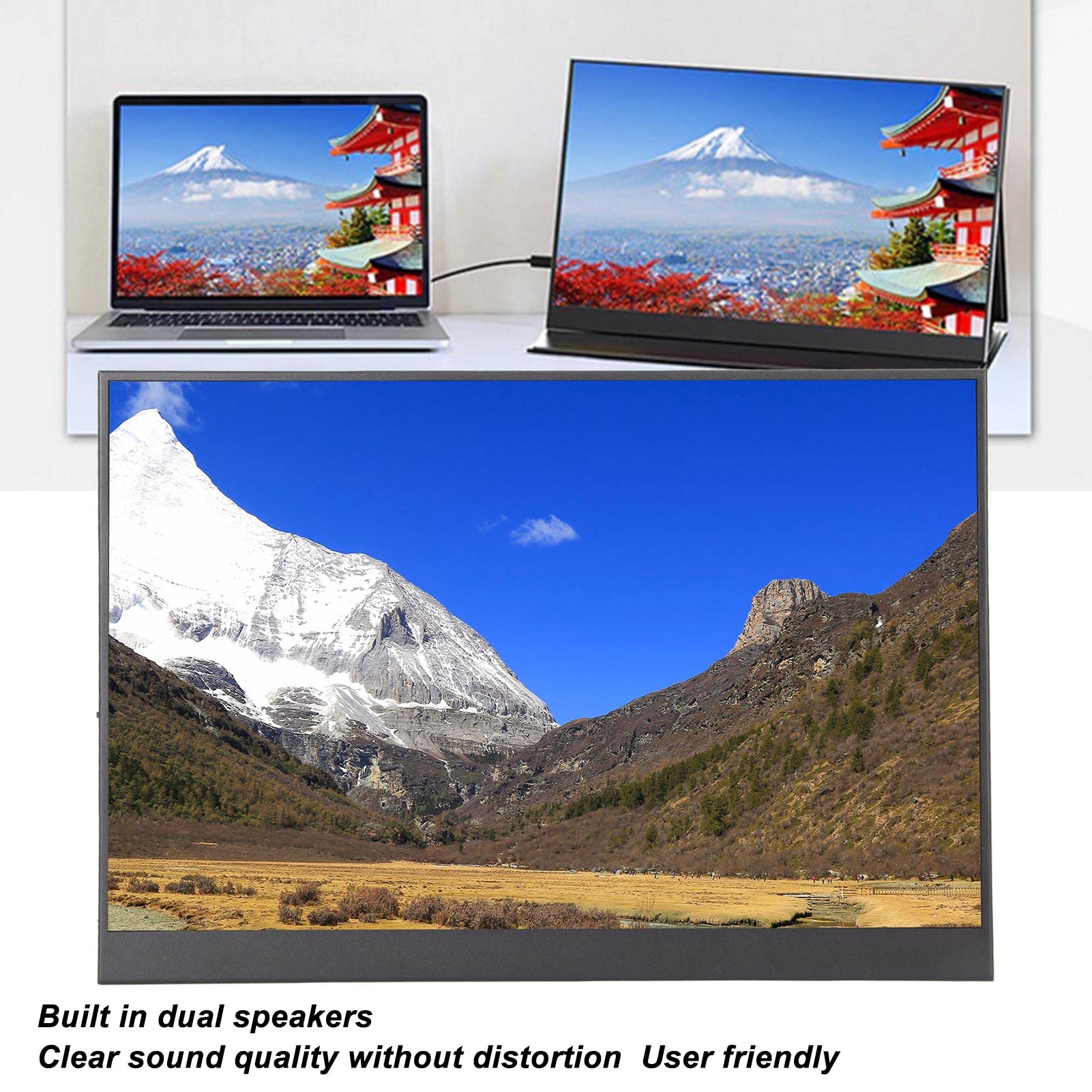 Yanmis 14 Inch Portable Monitor - Ultra Slim Full HD 1080P USB-C HDMI Gaming Laptop Screen with Built-in Dual Speakers | Perfect for Travel, Work, and Mobile Gaming