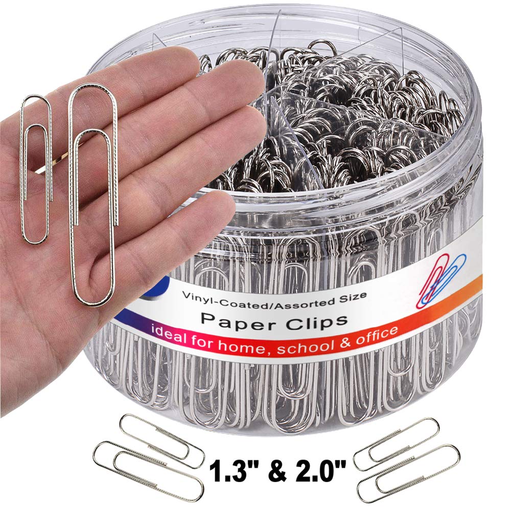 Vinaco 500PCS Non-Slip Paper Clips Set - 1.3 Inch & 2.0 Inch Medium & Jumbo Size, Durable Rustproof Coated Metal Clips for Office, School, Home Organization, Document Filing, Bookmarking and Craft Projects