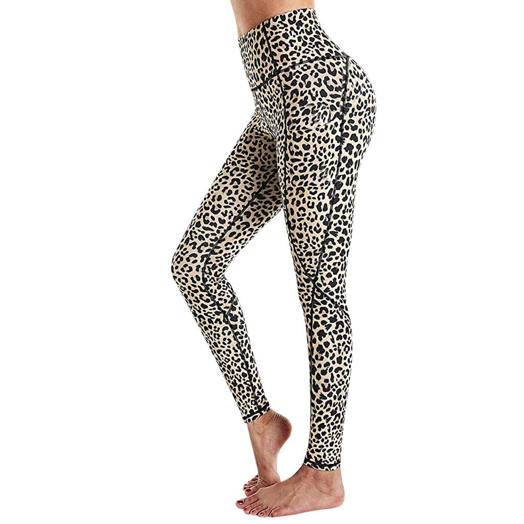 Loyalt Women's High Waist Yoga Pants with Pockets - Leopard Print Workout Leggings for Running, Gym & Lounge - Comfortable Stretchy Athletic Tights for Women