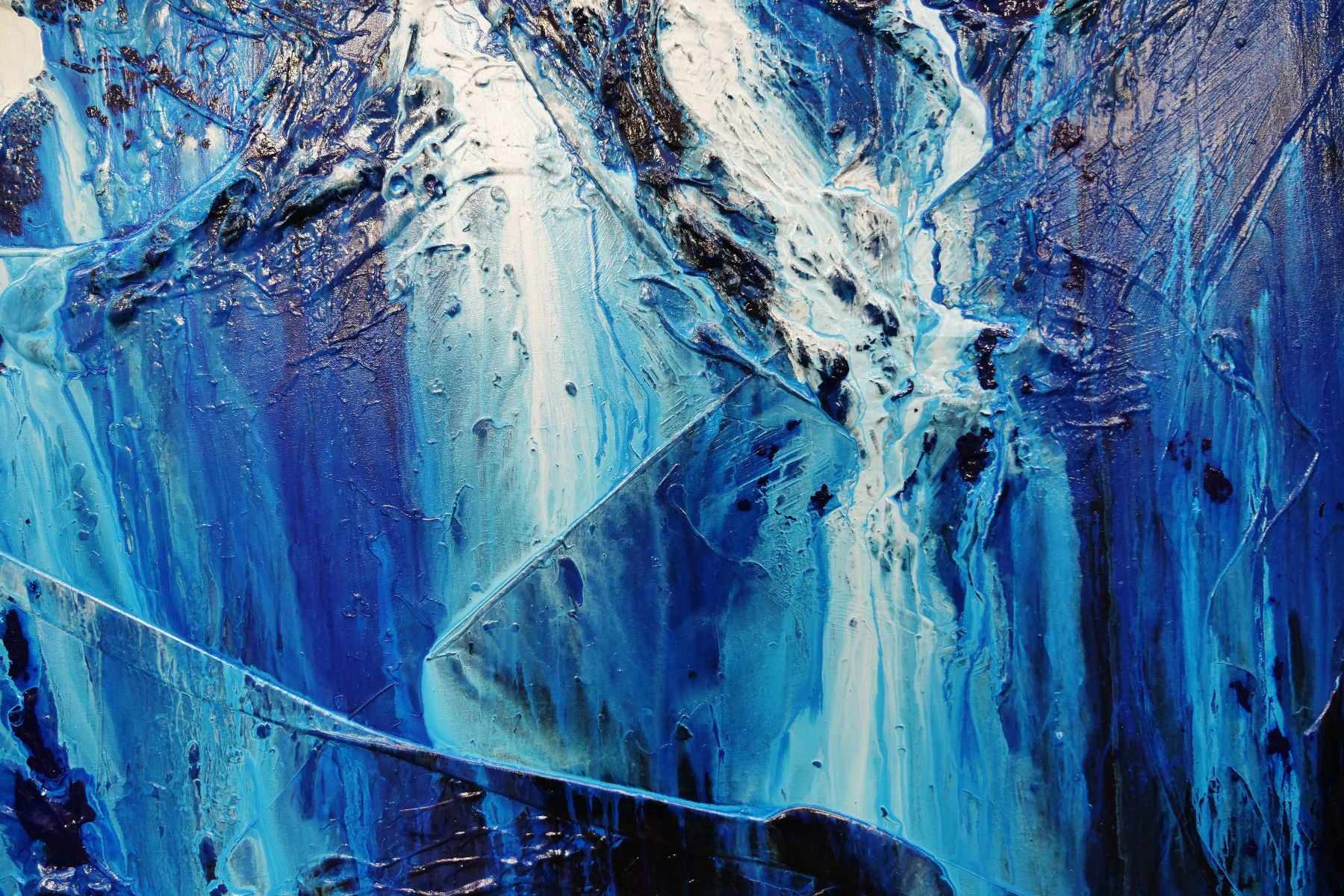 Blueberry Falls 120cm x 150cm Blue White Textured Abstract Canvas Wall Art - Perfect for Living Room, Bedroom & Office Decor