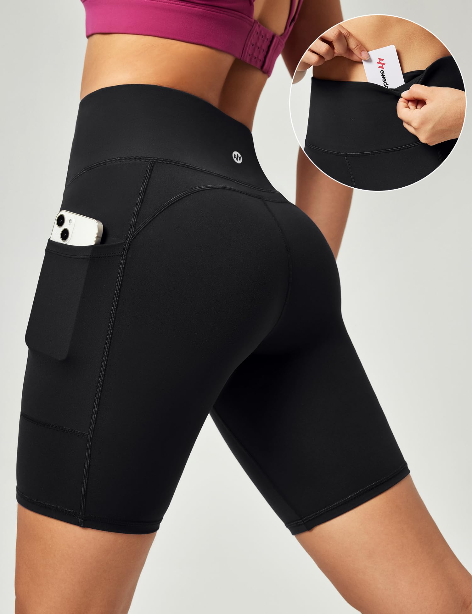 Ewedoos Women's High Waisted Biker Shorts - Tummy Control Workout Shorts with 3 Pockets, Compression Gym Running Yoga Shorts for Women | Perfect for Cycling, Fitness Training & Lounge Wear