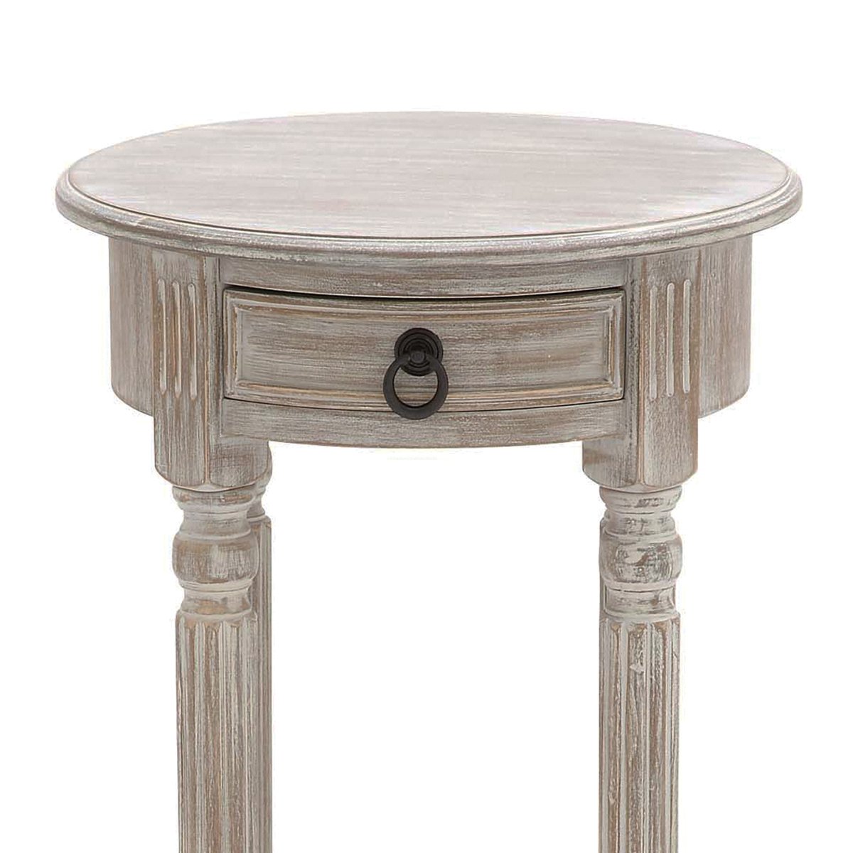 Urban Designs Hand-Finished Petite Round Wood Accent Table - Grey Small End Table for Living Room, Bedroom & Office Decor