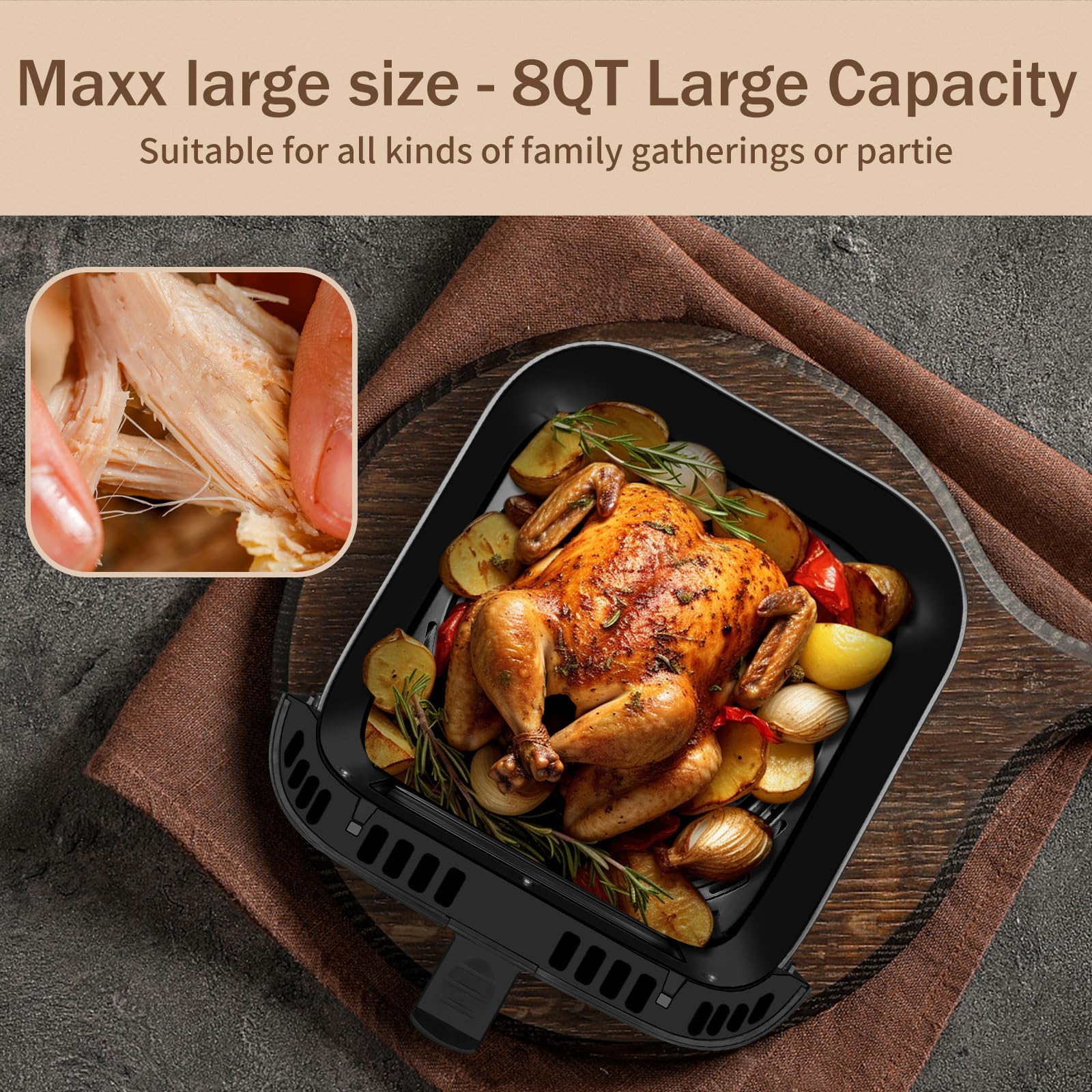 SEEDEEM Max XL 8-Quart Air Fryer Oven - 10-in-1 Countertop Convection Toaster Oven with LCD Touchscreen, Clear View Window - Bake, Roast, Broil, Dehydrate - Perfect for Family Dinners, Meal Prep & Healthy Cooking (Black)