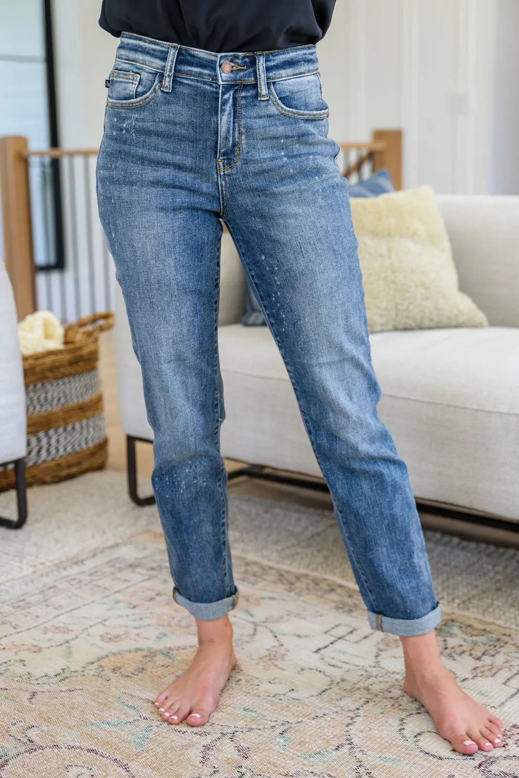 Corey Hi Rise Bleach Splash Boyfriend Jeans for Women - Distressed Denim Pants with Comfortable Fit - Perfect for Casual Outings, Street Style & Everyday Wear