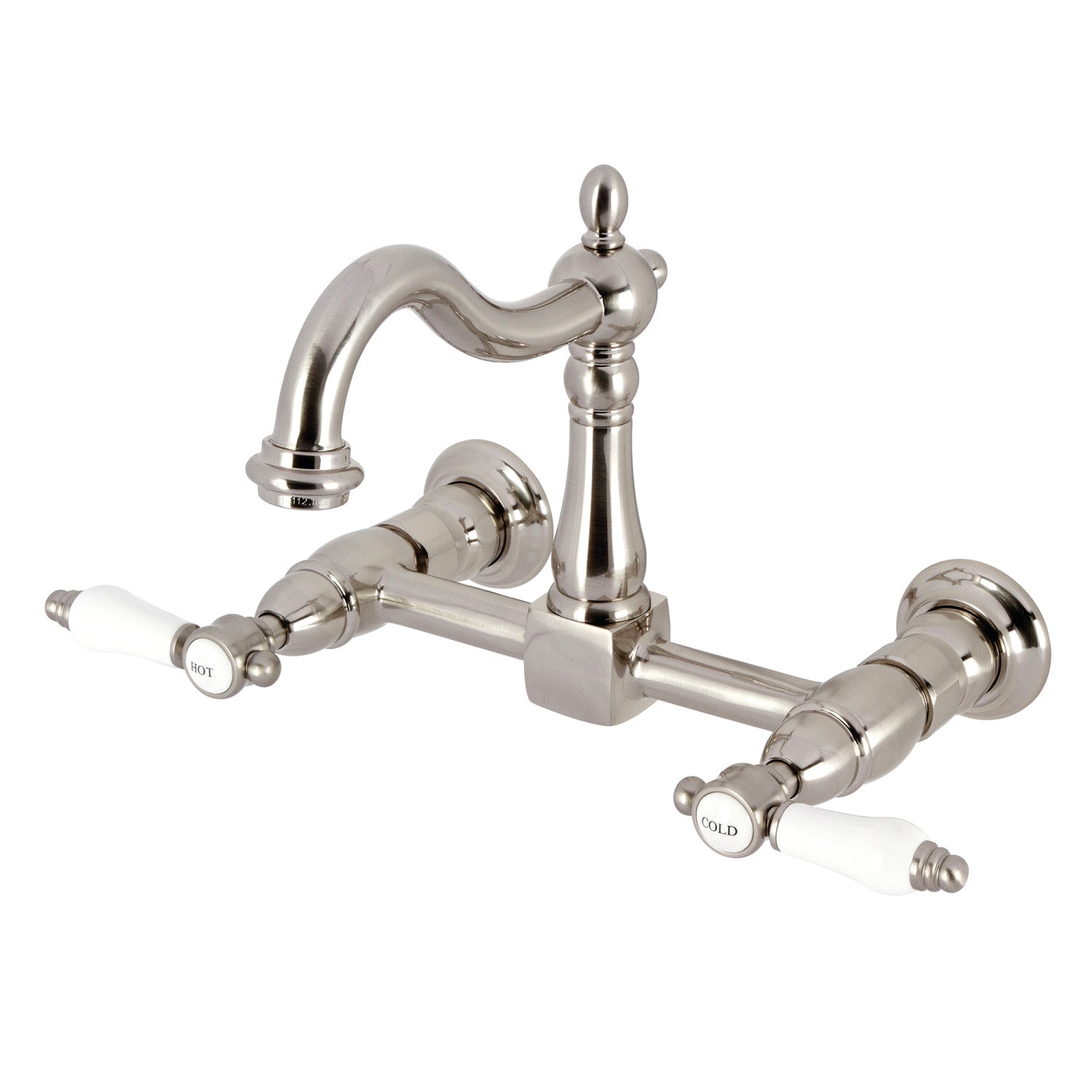 Bel Air KS1268BPL Brushed Nickel Wall Mount Double Handle Kitchen Faucet - Perfect for Modern Farmhouse, RV & Small Space Kitchens