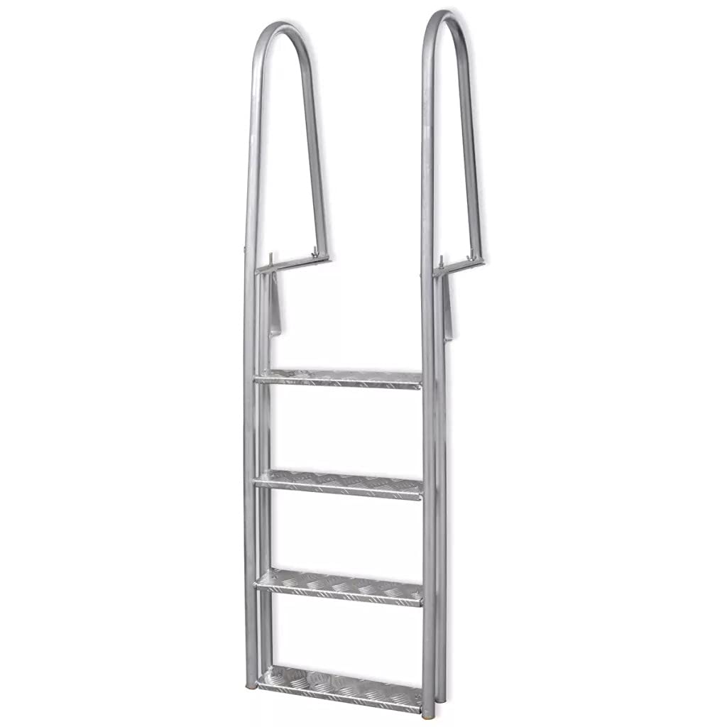 ZAMAX 4-Step In-Ground Pool Ladder - Heavy Duty Aluminum with Non-Slip Steps & Large Handles - 220 lb Weight Capacity - Weather Resistant Stainless Steel - Perfect for Residential & Commercial Swimming Pools