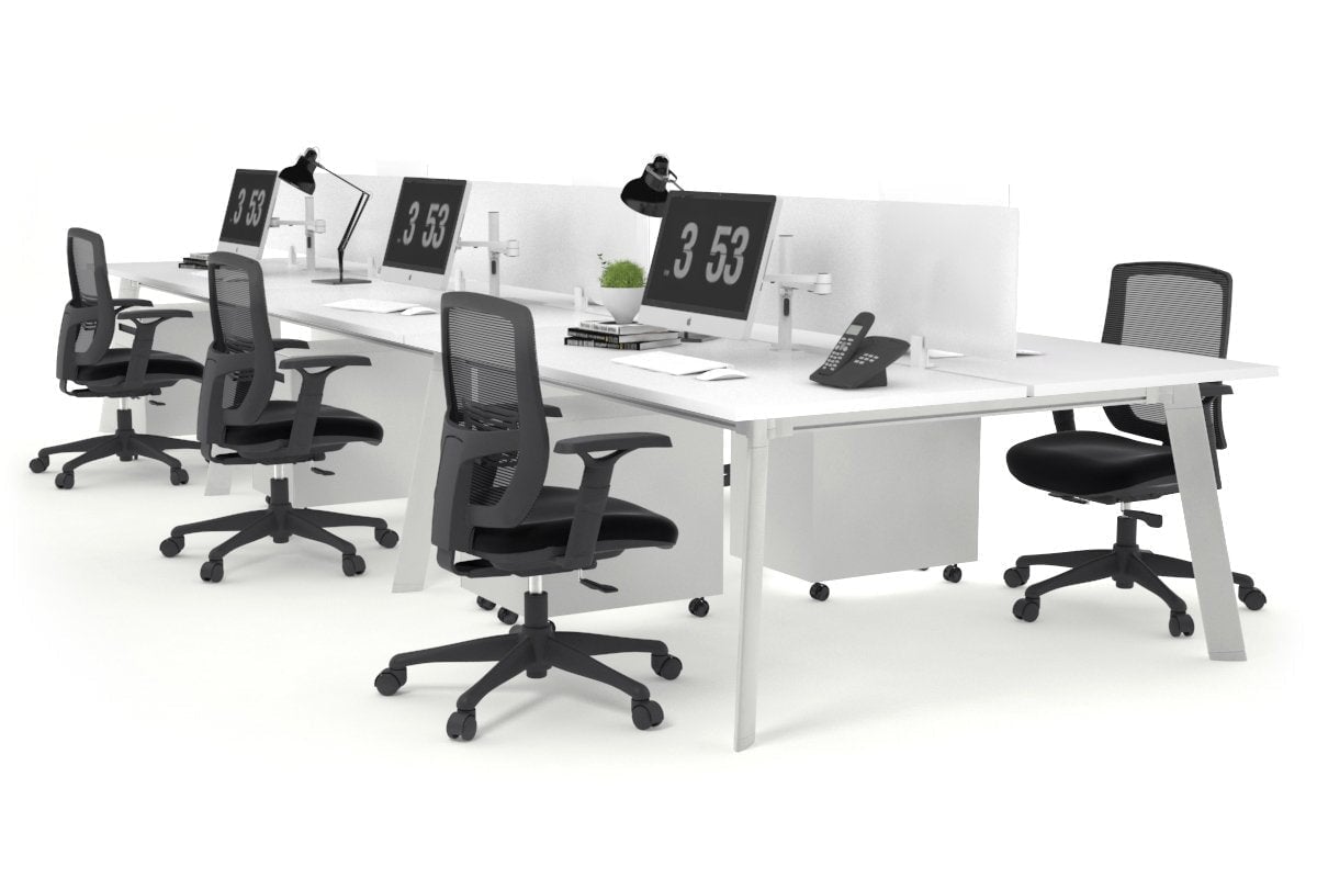 6-Person Workstation with White Frame - 1400L x 800W Office Desk with Cable Management | Perfect for Team Collaboration & Open Office Spaces
