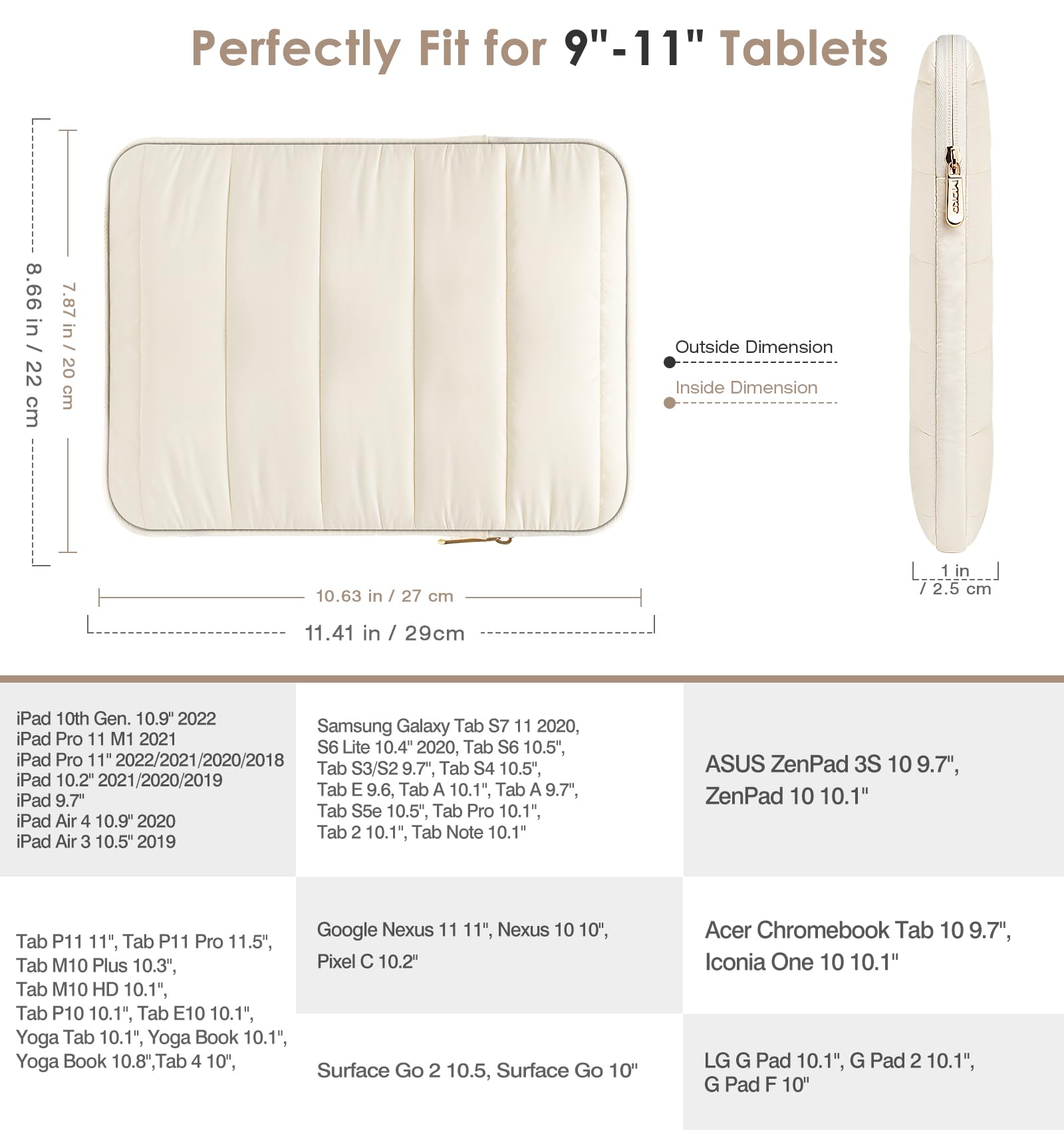 MoKo 9-11 Inch Puffy Tablet Sleeve Case - Compatible with iPad Pro M4 11