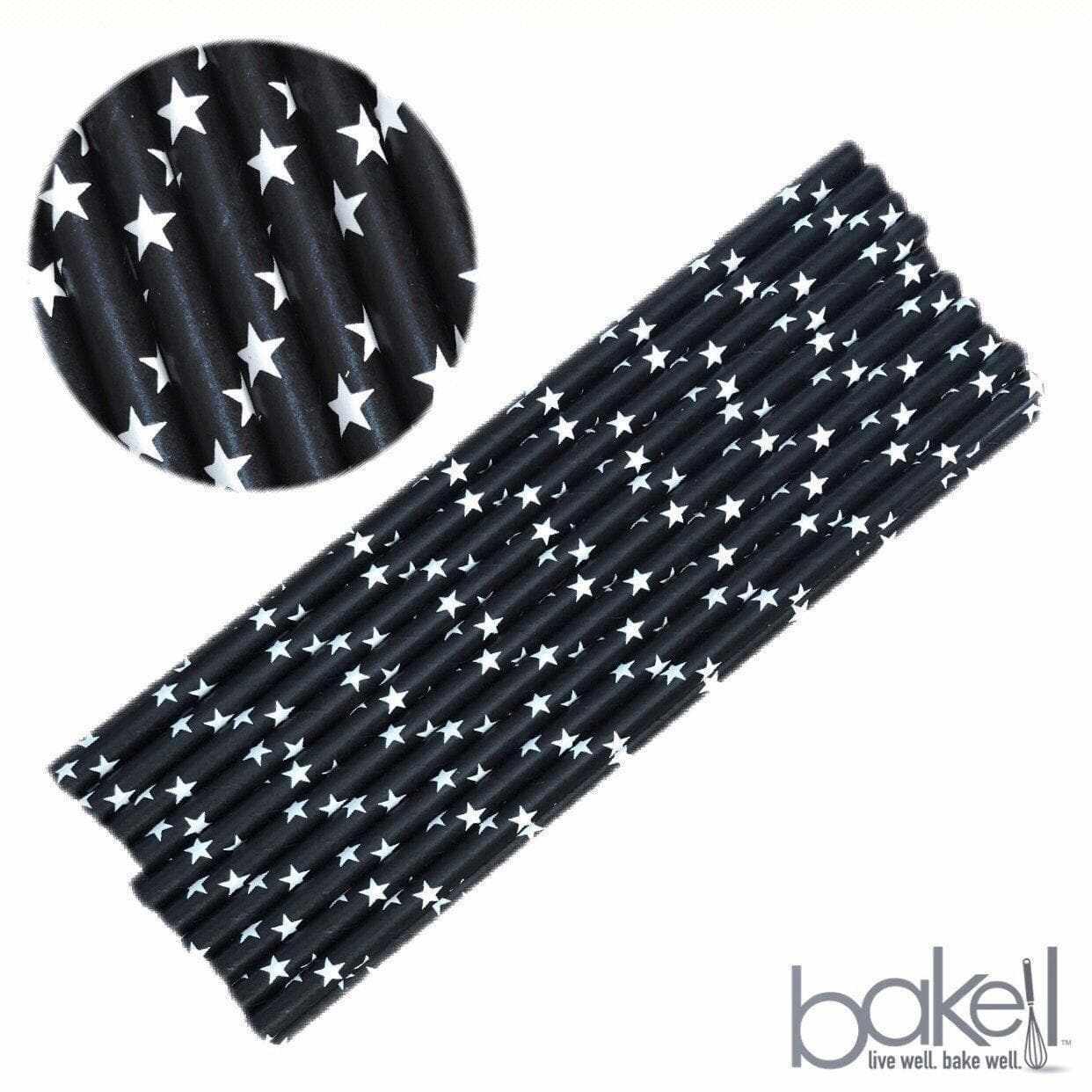 24-Piece Cake Pop Party Straws - Black & White Star Design for Birthday, Baby Shower & Wedding Celebrations