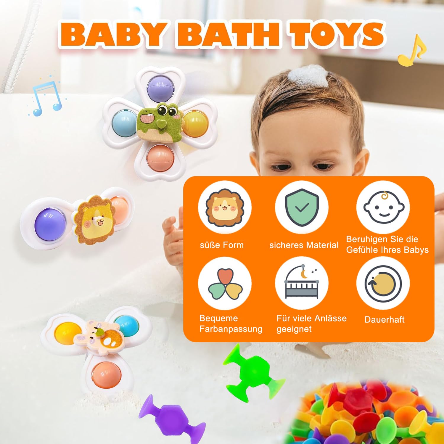 **Best Kids Bath Toys Set - 3-Piece Suction Cup Toys & 26-Piece Silicone Bath Toys for Toddlers 1+ Years | Montessori Water Play, Sensory Learning & Bathtime Fun**