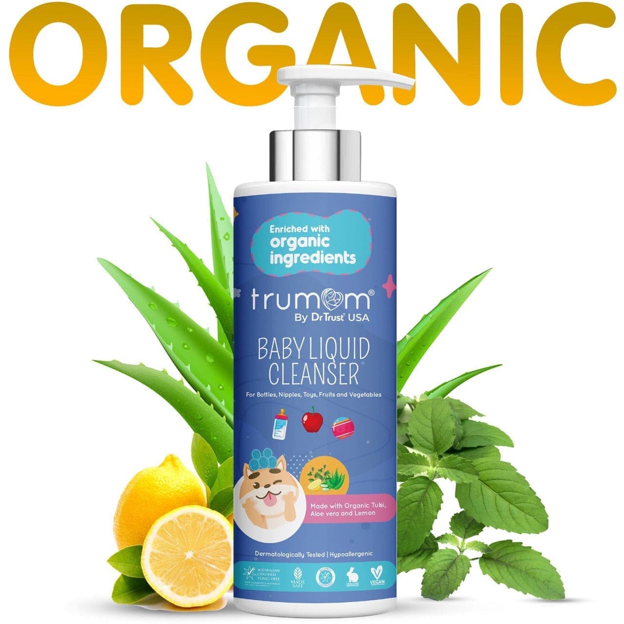 Organic Baby Bottle Cleaner Liquid - 500ml | Trumom USA | Toxin-Free, Safe Certified, Australian Made | Gentle Cleaning for Baby Bottles, Pacifiers & Toys | Expiry March 2024