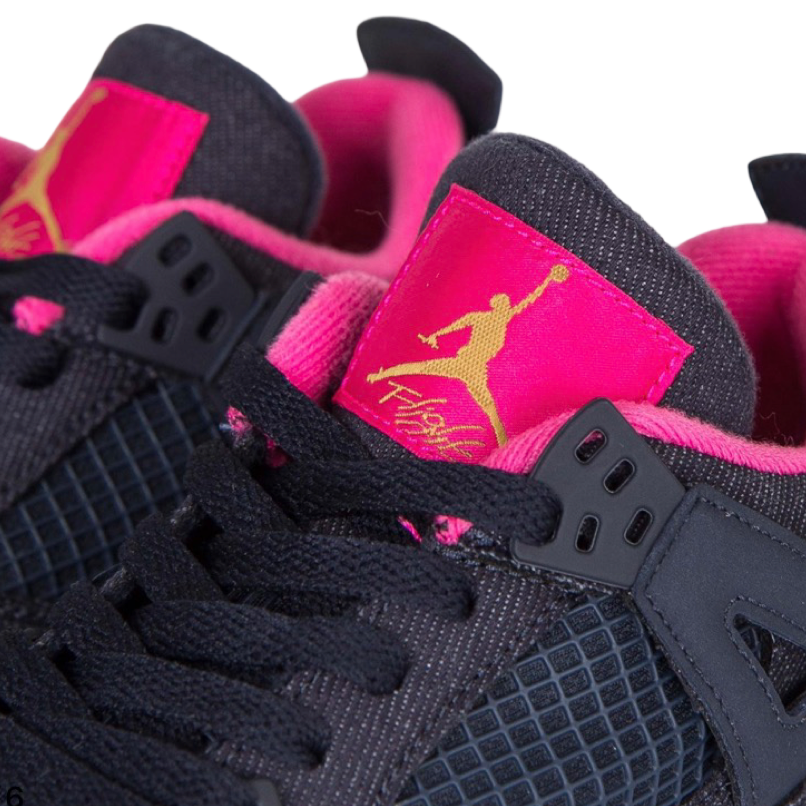 Air Jordan 4 GS Denim Sneakers in Dark Obsidian with Metallic Gold & Pink Accents - Perfect for Casual Wear, Street Style & Basketball Enthusiasts