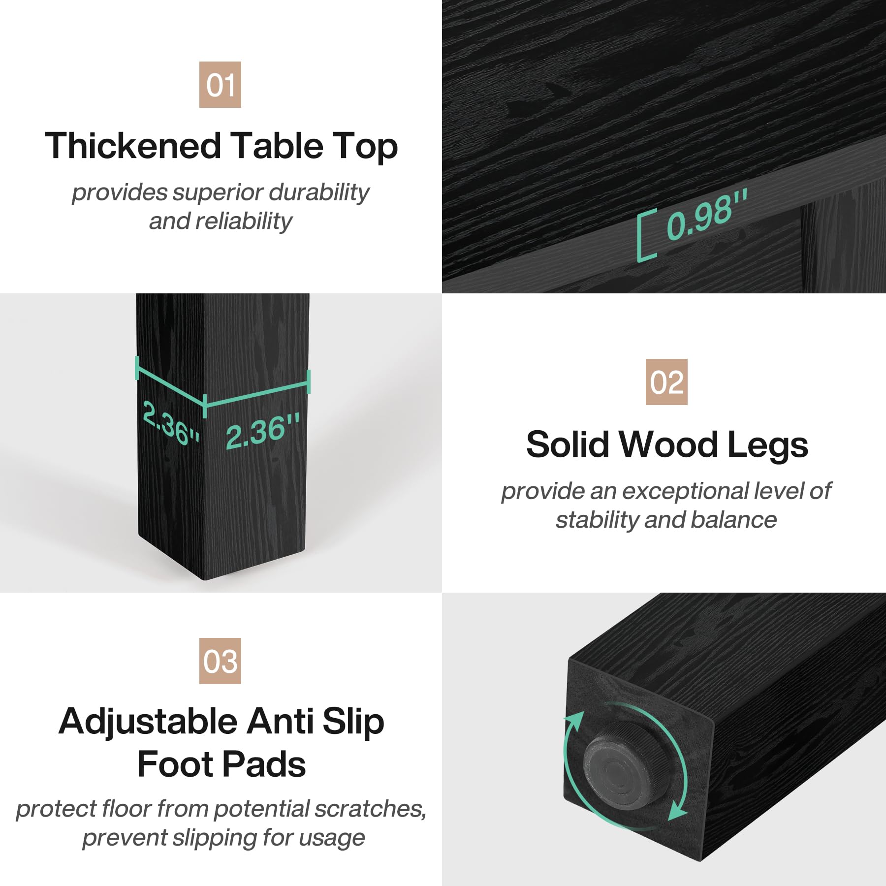 Tribesigns Modern Square Wood Dining Table for 2-4 People - Solid Wood Legs & Thick Tabletop - Space-Saving Kitchen Table for Small Spaces in Pure Black - Perfect for Dining Rooms, Living Rooms & Apartments