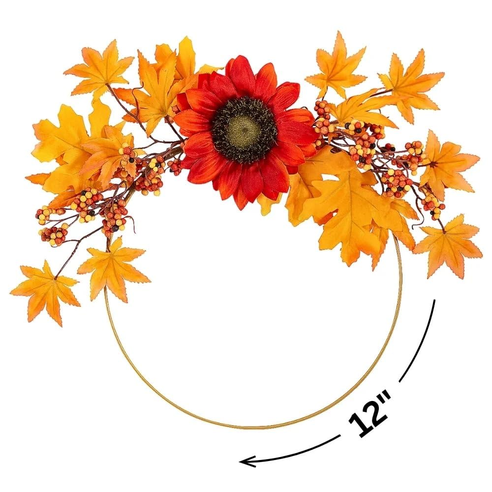 Autumn Sunflower Gold Wreath - Fall Home Decor Wreath for Front Door, Wall, Fireplace - 1 Piece Floral Decoration for Thanksgiving, Harvest Season