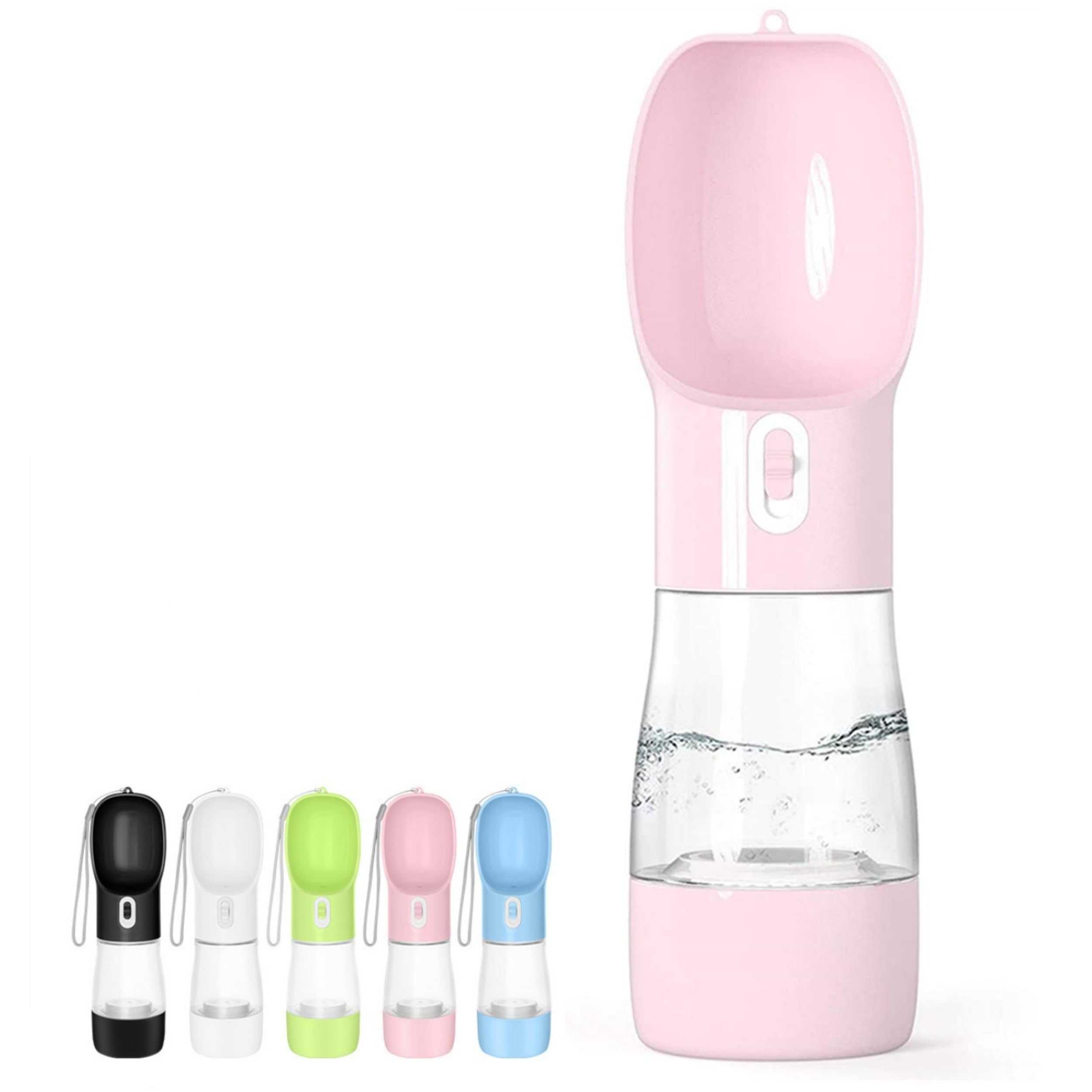 **Leak-Proof Outdoor Dog Water Bottle Dispenser with Food Container – Portable Travel Pet Water Bottle for Hiking, Walking & Camping (Pink)**