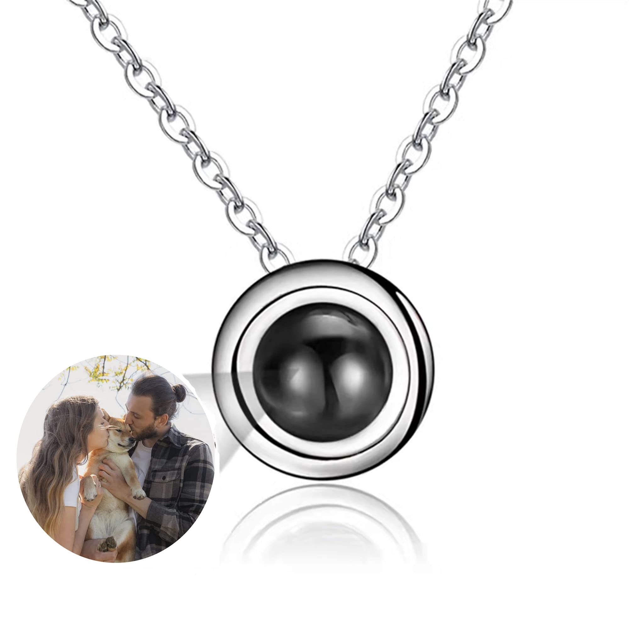 Personalized Round Photo Projection Necklace - Custom Engraved I Love You in 100 Languages Jewelry Gift for Women, Mom, Wife - Perfect for Anniversaries, Valentine's Day & Romantic Occasions