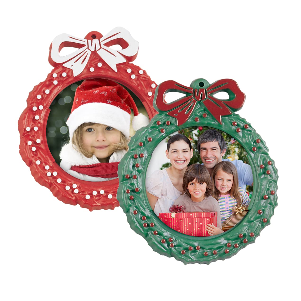 50 Pack Red Wreath Christmas Photo Ornaments - Personalized Holiday Keepsakes for Tree Decorations, Gift Tags & Memory Albums (Set of 50)