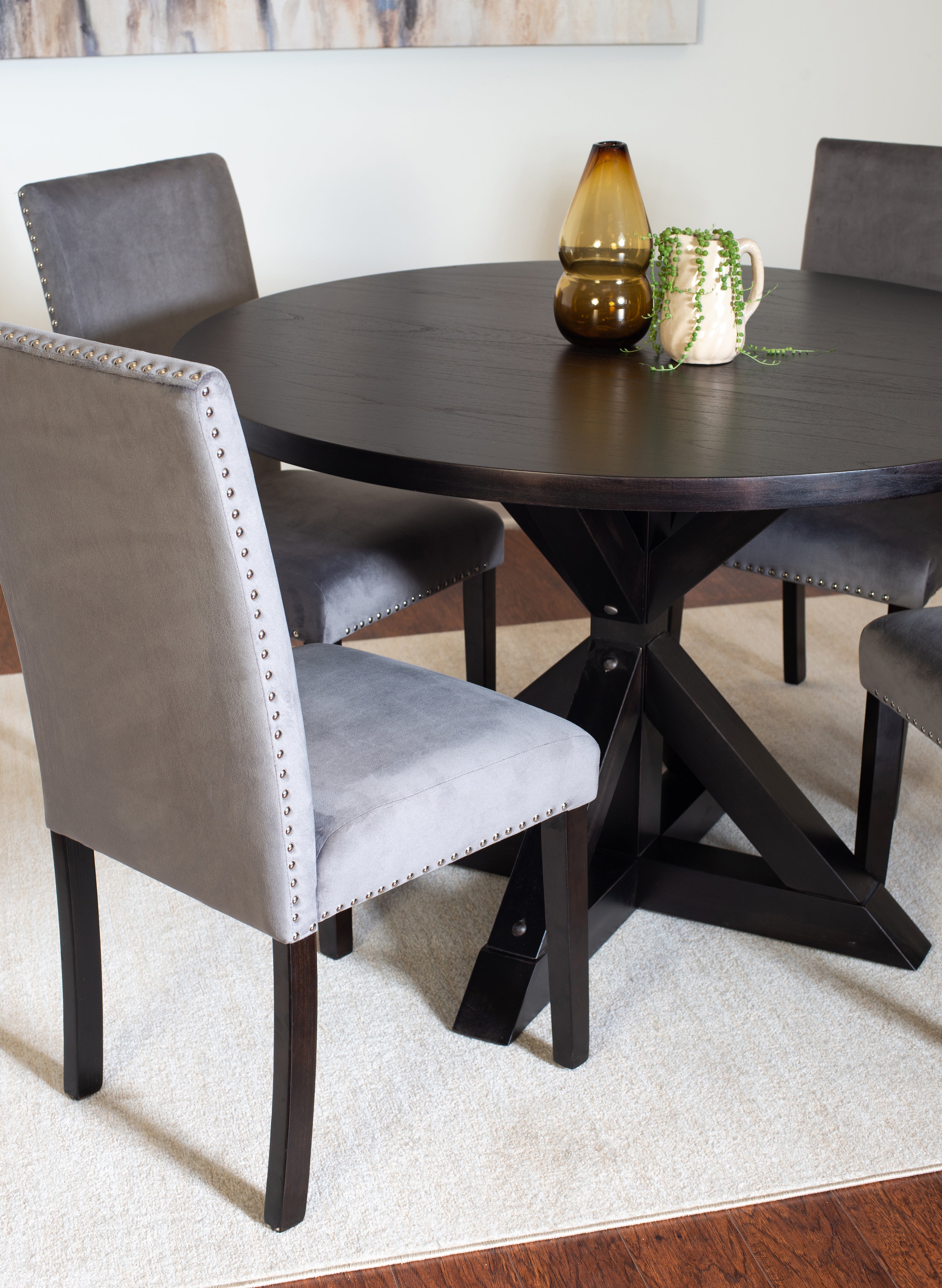 Roundhill Furniture Enbridge 5-Piece Dining Set - Cross Buck Dining Table with 4 Stylish Upholstered Chairs for Kitchen, Dining Room & Small Space Entertaining