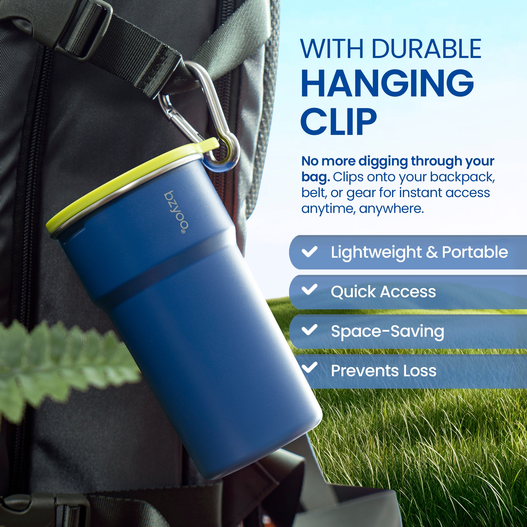 Premium Stainless Steel Camping Cup Set with Hook - 3-Piece Nesting Design, Lightweight & Durable, Perfect for Backpacking, Hiking, and Outdoor Adventures (Blue)