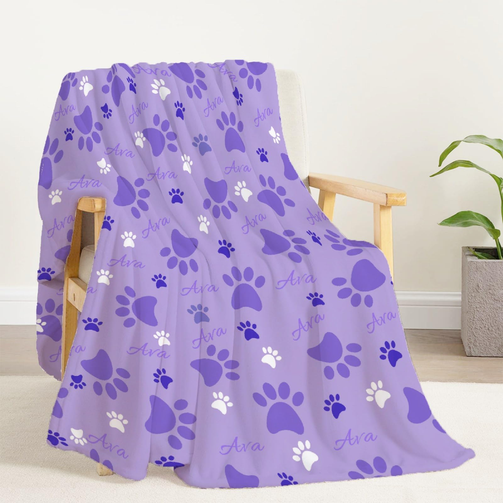 **Custom Personalized Dog Blanket with Name - Soft Cozy Fleece Pet Blanket for Puppy, Dog Lovers, Mom & Dad - Cute Paws & Bones Design - Perfect for Bed, Sofa, Couch & Travel Gifts**    *(Use Cases: Ideal for snuggling at home, keeping your pet warm during travel, or as a heartfelt gift for dog lovers.)*