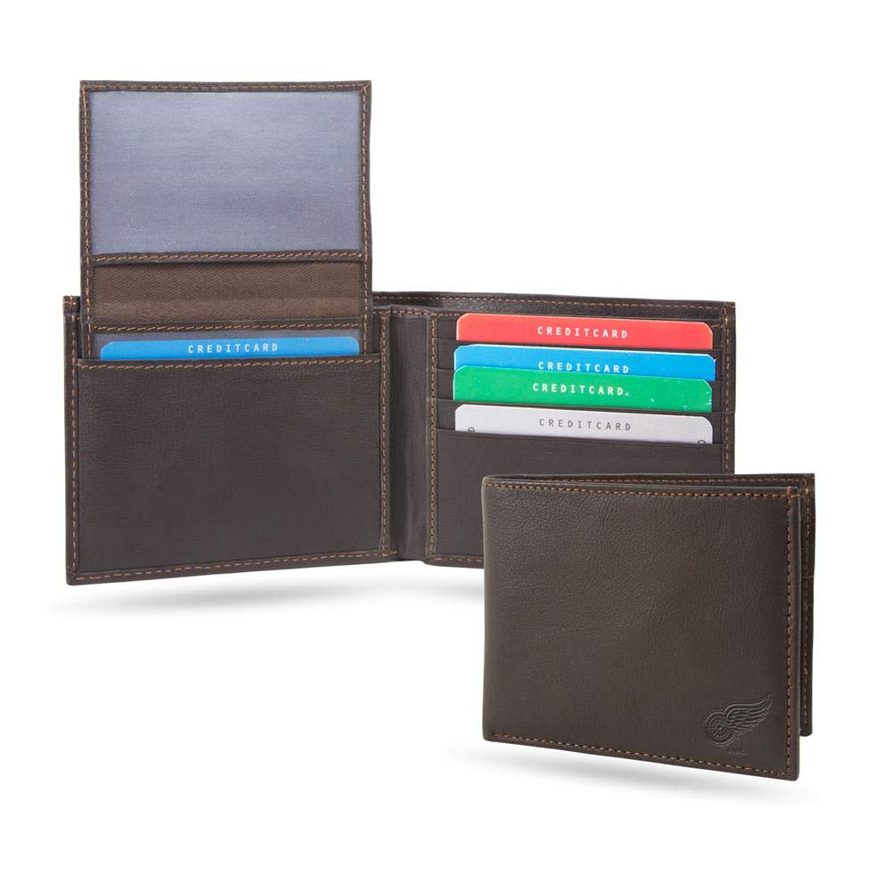 Detroit Red Wings NHL Brown Leather Billfold Wallet with RFID Blocking - Officially Licensed Men's Wallet for Cash & Cards - Perfect for Gifts, Travel, and Everyday Use