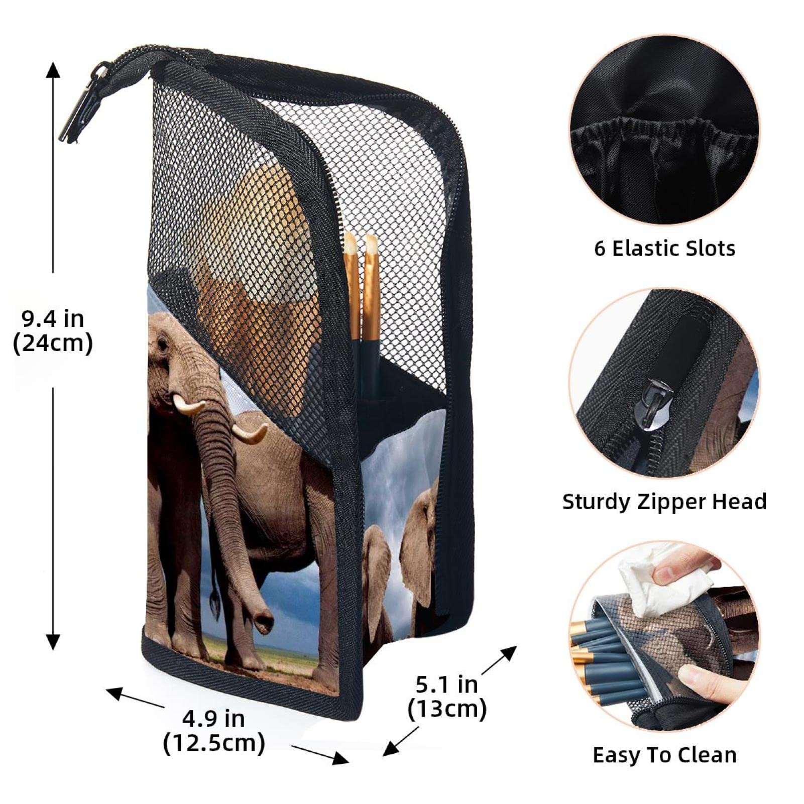 Premium 12-Piece Makeup Brush Organizer Bag with African Elephant Design - Portable Cosmetic Brush Holder Case for Travel, Home & Professional Makeup Artists