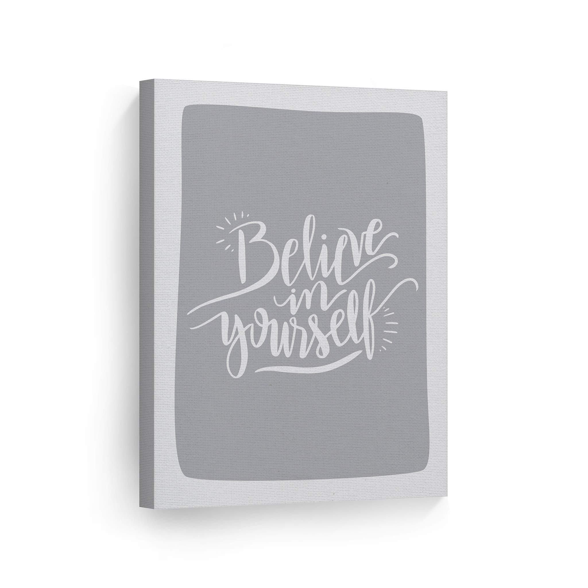 Believe in Yourself Inspirational Wall Art - Blue Lettering Canvas Print for Kids Room, Nursery & Baby Room Decor - Motivational Quote Poster 40x30 Inch - Made in USA | Perfect for Bedroom, Playroom & Classroom Decor