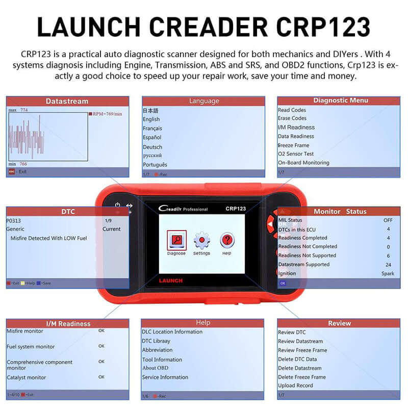 2025 LAUNCH CRP123 OBD2 Scanner - Engine, ABS, SRS, Transmission Code Reader, Full OBDII Diagnostic Tool with Live Data Graph & Lifetime Free Updates - Perfect for Car Repair Shops, DIY Mechanics, and Vehicle Maintenance
