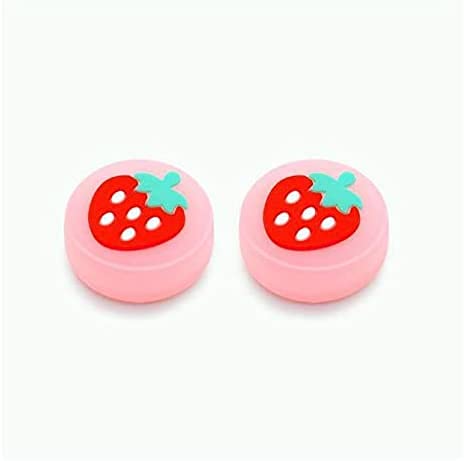 2 Pack Luminous Joystick Thumb Grips for Nintendo Switch & Switch Lite - Glow in The Dark Thumbstick Caps for Joy-Con Controllers (Pink Strawberry) - Perfect for Gaming in Low Light & Night Play