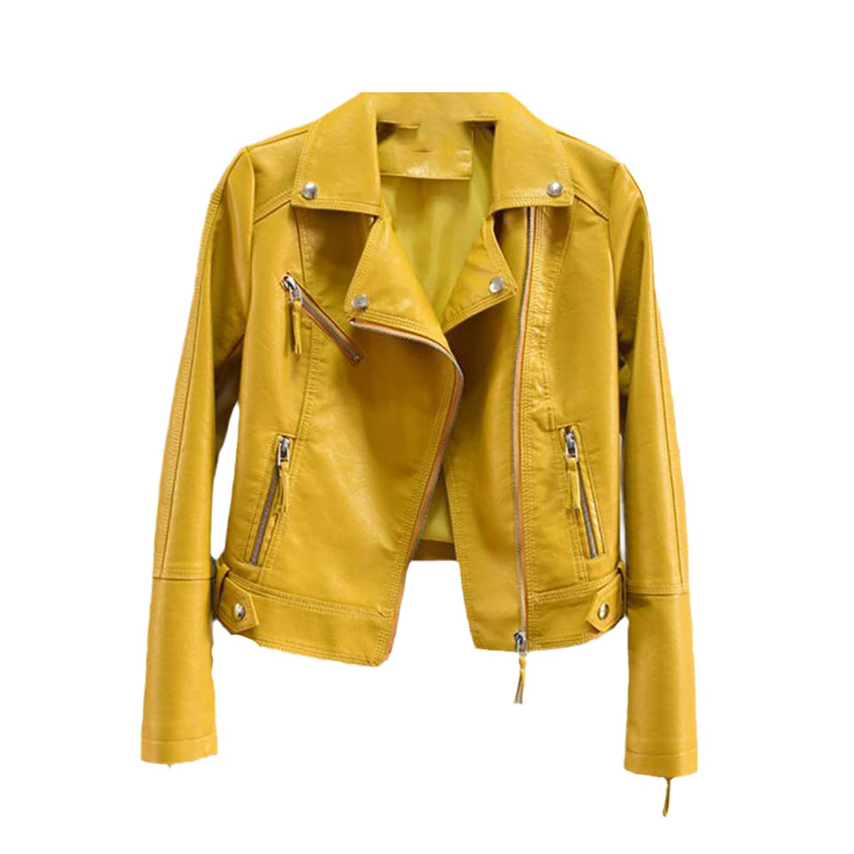 Women's Faux Leather Motorcycle Jacket - Slim Fit for Autumn Riding